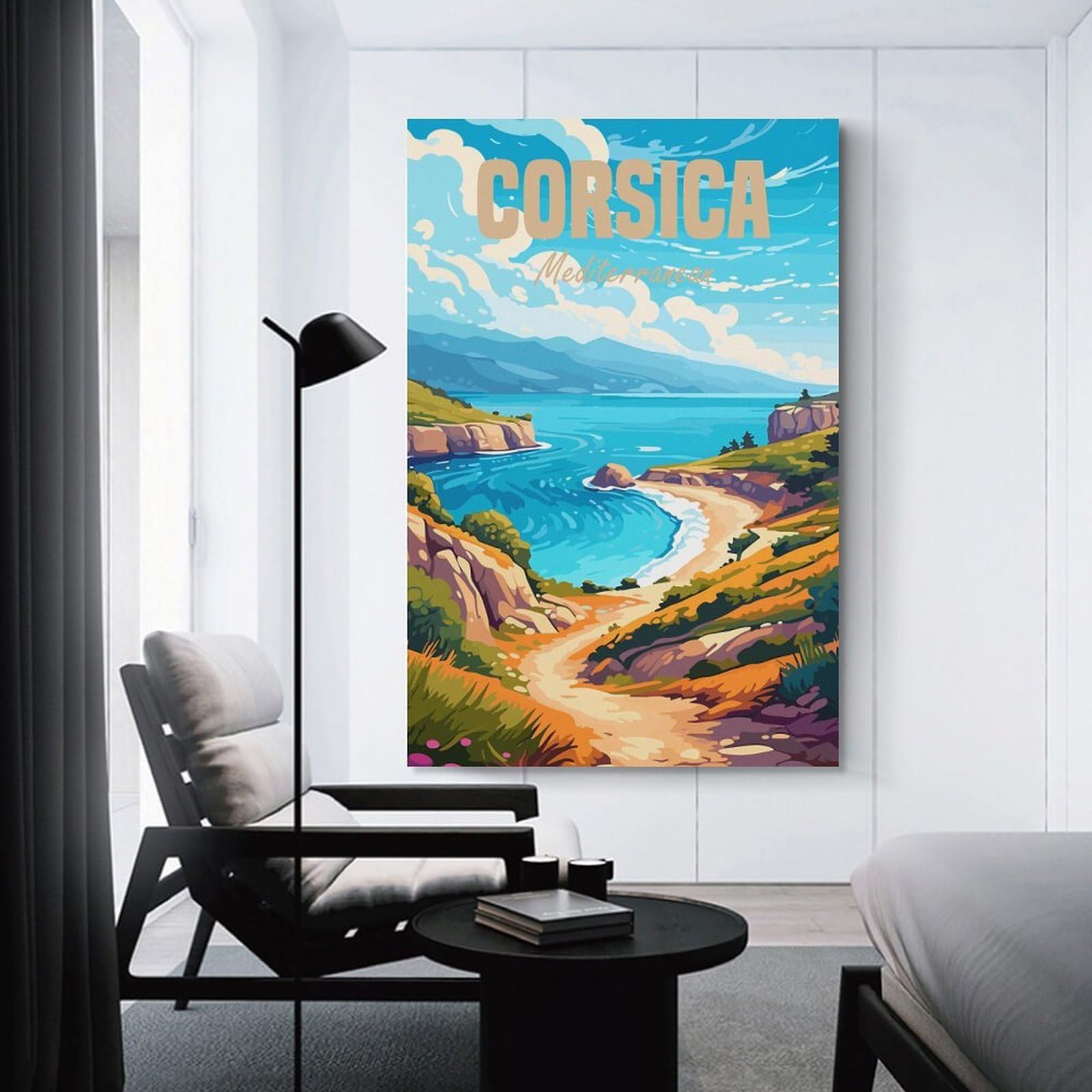 Junmoney Corsica Mediterranean Canvas Art Print, 16x24inch(40x60cm), for Home Walls, Creative Rooms Or Shared Spaces, Decorative Artwork with Broad Appeal