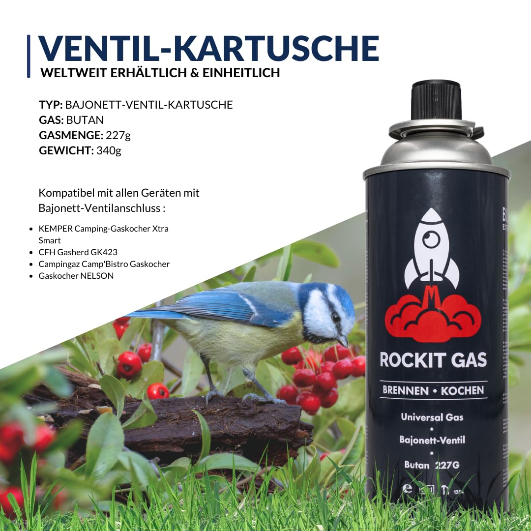 Rockit Gas ® 28 x Gaskartuschen 227g | Typ: Bajonett-Ventilkartusche | Ideal für Camping/Outdoorküchen/Notfälle
