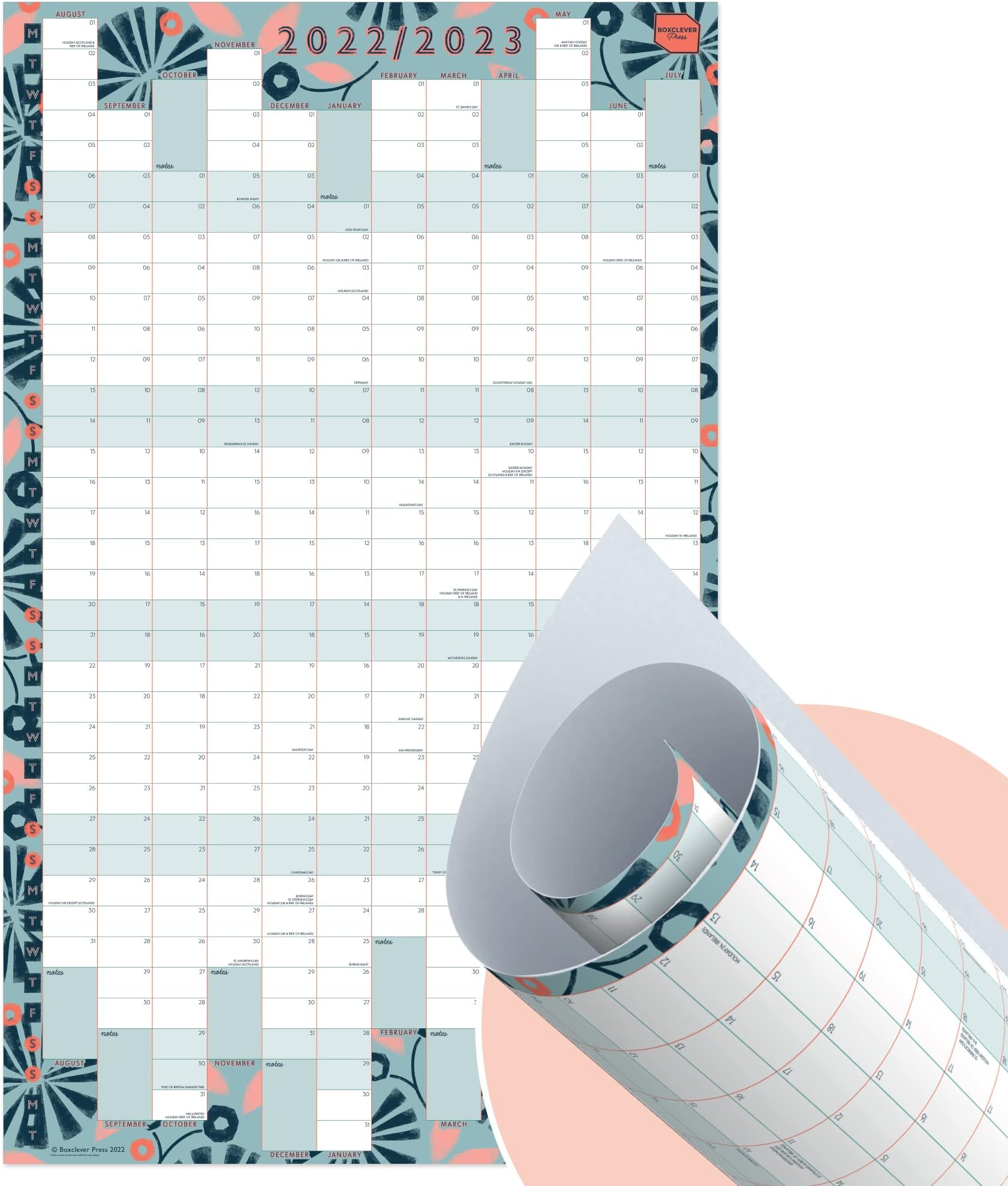 Boxclever Press Academic Wall Planner 2022/2023 (Portrait Layout). Mid Year Wall Planner 2022-2023 runs Aug’22-Aug’23. DELIVERED ROLLED! Non Laminated Academic Year Wall Planner 2022-2023 - 43 x 70cm