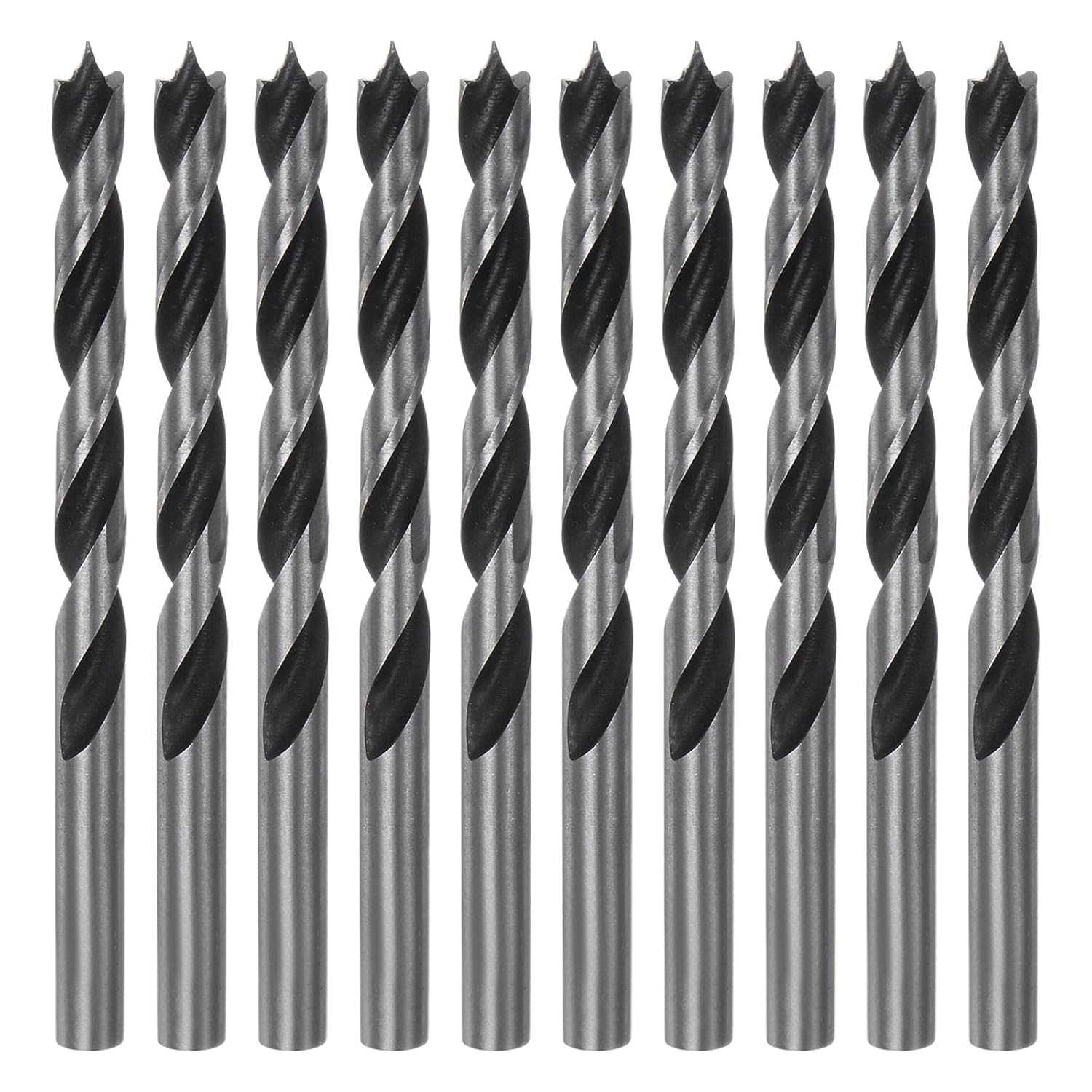 HARFINGTON 10pcs Brad Point Drill Bits 5mm (3/16") Dia Straight Round Shank Metric Brad Point Spiral Twist Drill Bits for Softwood Hardwood Plywood Plastic Rubber, Silver Tone
