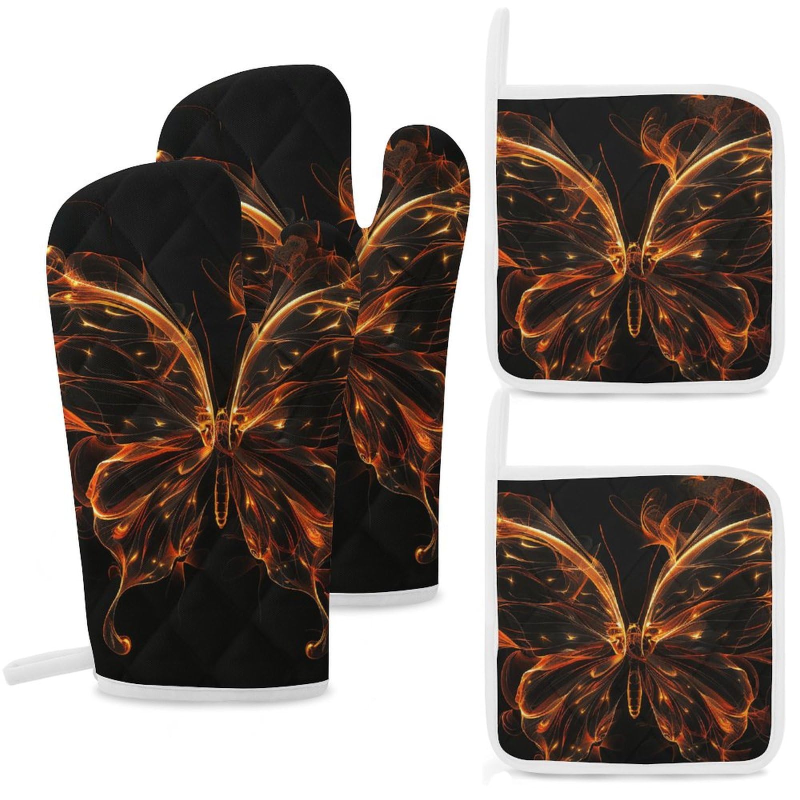 Gants de cuisine et maniques Fire Butterfly Art : lot de 4 accessoires imperméables pour le four