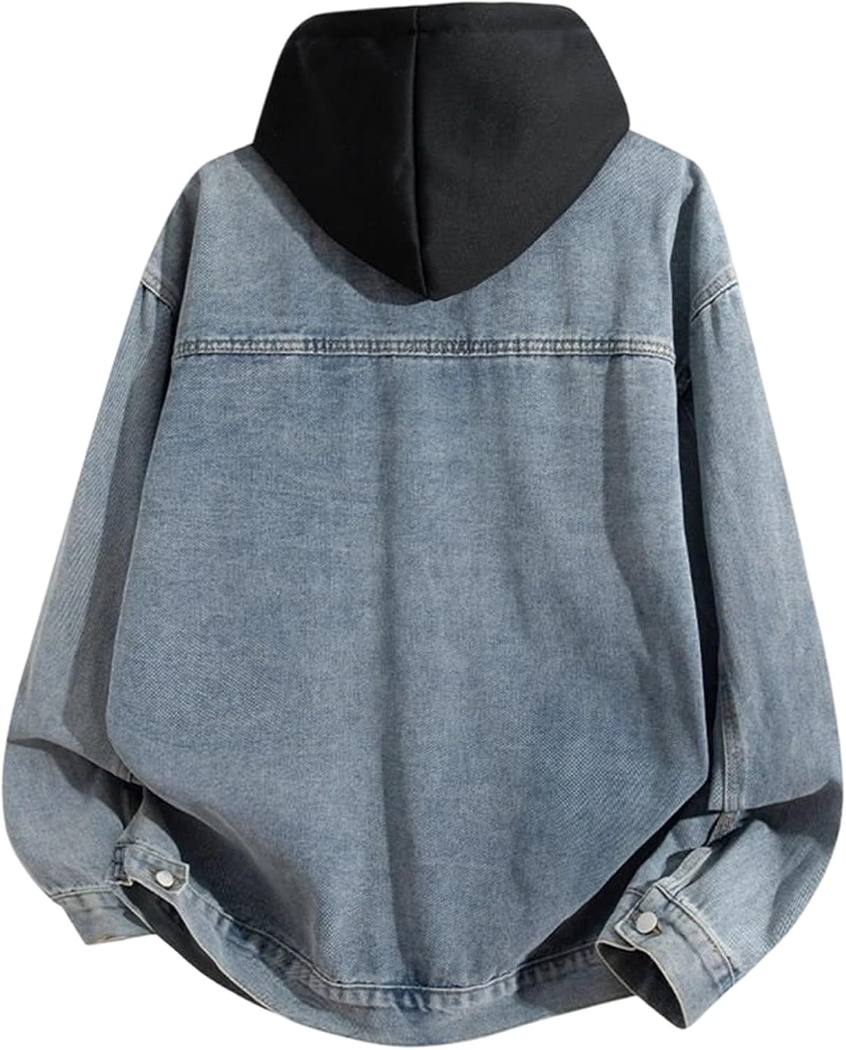 Men Hooded Denim Jacket Long Sleeve Button Front Loose Fit Coat Fall Winter Casual Street Outerwear with Pockets