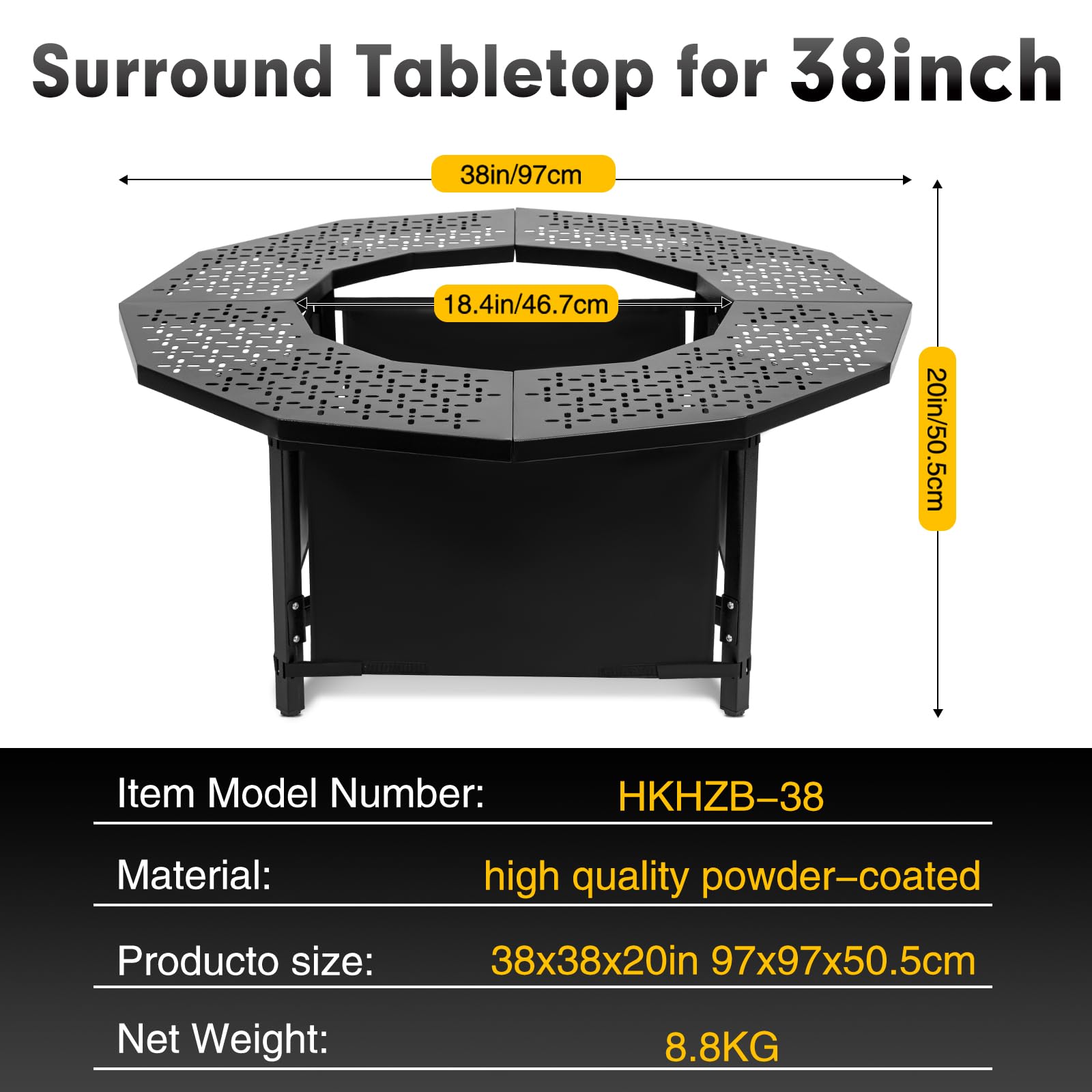 Braciere da tavolo da 96,7 cm per falò con stufa singola fino a 44,5 cm e la maggior parte dei bracieri a legna, interno da 46,7 cm, tavolo da esterno in metallo rivestito con barriera di