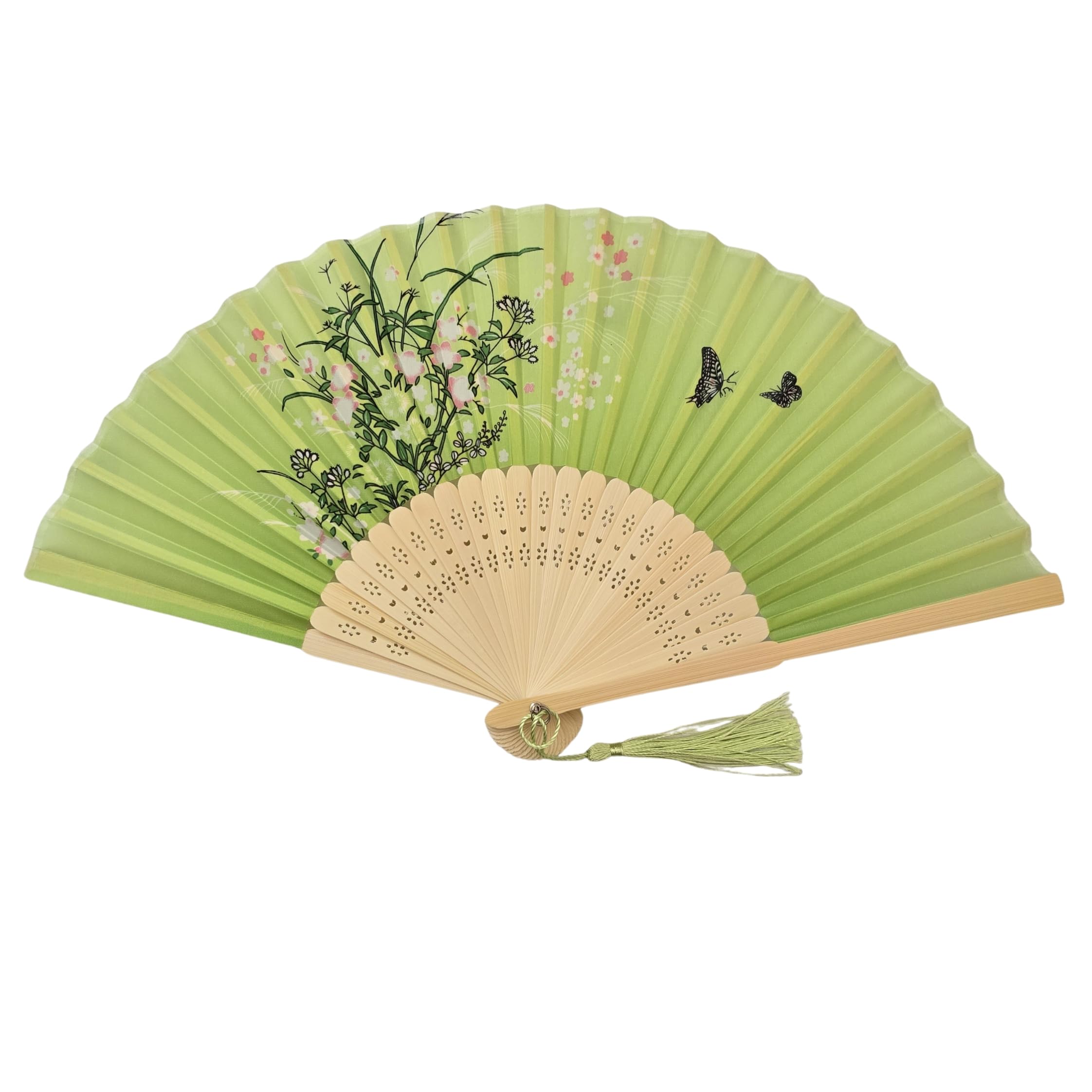 GFM® Bamboo Silk Handheld Folding Hand Fan for Summer, Wedding, Party Favour -Green- (FLSLK-CH-53) — image 1