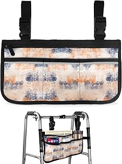Orange and Blue Wheelchair Side Bag Walker Bag, Orange Smear Abstract Art Painting Wheelchair Accessories Armrest Pouch, Organizer Storage Bag for Walkers, Rollators, Scooters, 7.3'x13'
