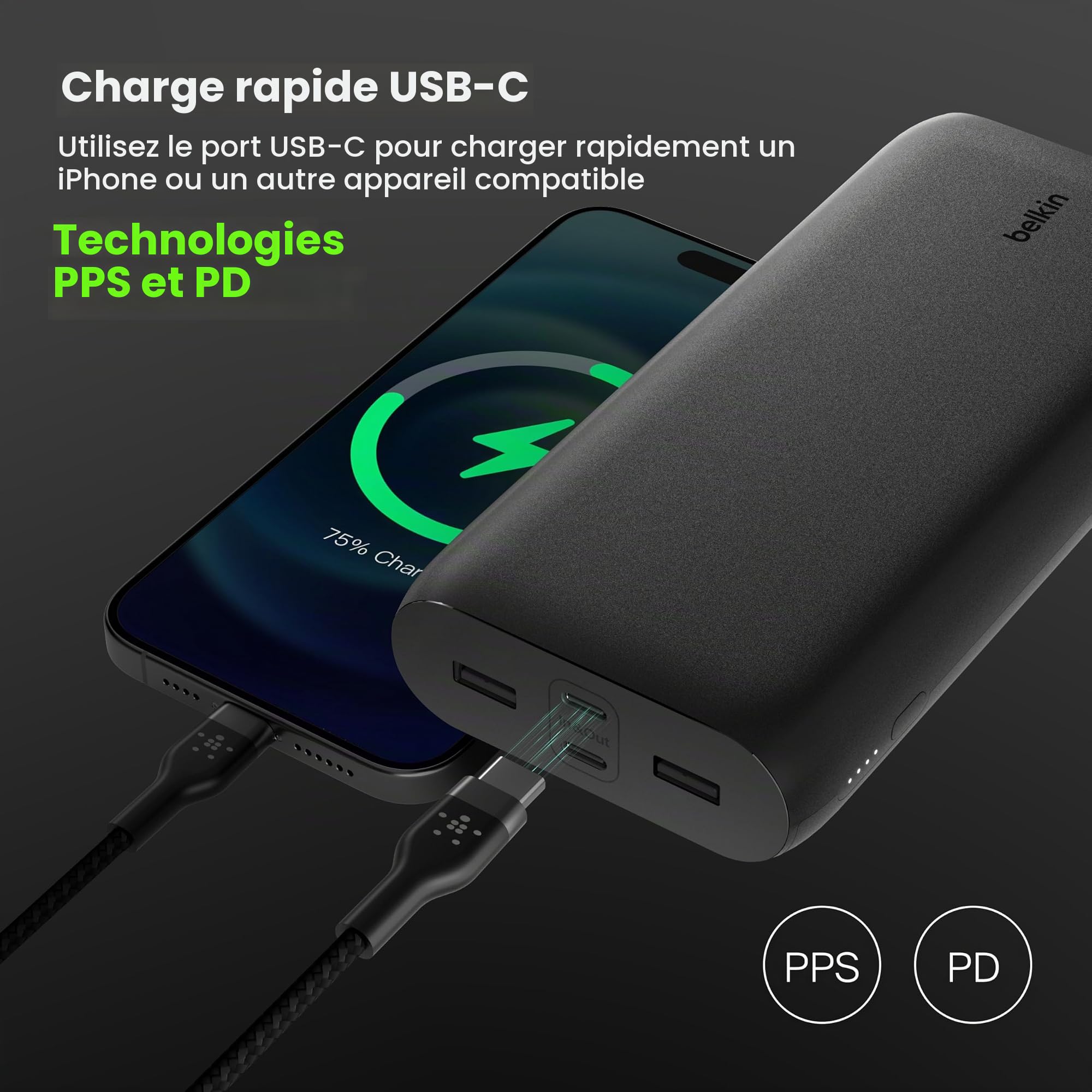 Belkin BoostCharge Batterie Externe 26 000 mAh avec Ports USB - Noir