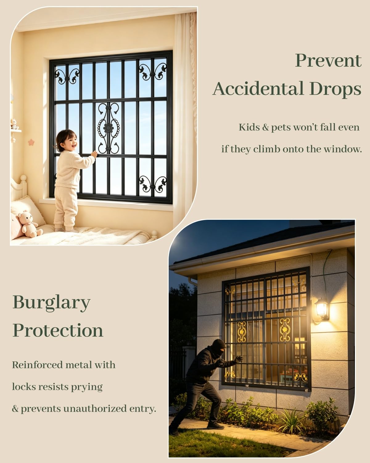Inferriate per Finestre Barre di Sicurezza per Finestre di Balconi | Protezione per Finestre per Animali Domestici In Caso di Cadute(W80xH80cm/32x32in)