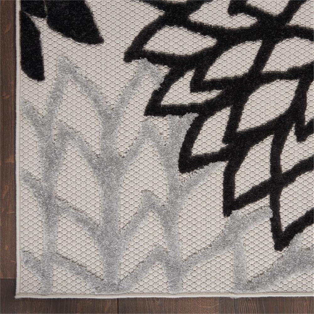 Pemberly Row 72" x 108" Indoor/Outdoor Rug, Black/White Finish, Textured Polypropylene Latex Backing, Stain-Resistant, Tropical Floral Pattern, High Traffic Patio Deck or Living Room Use