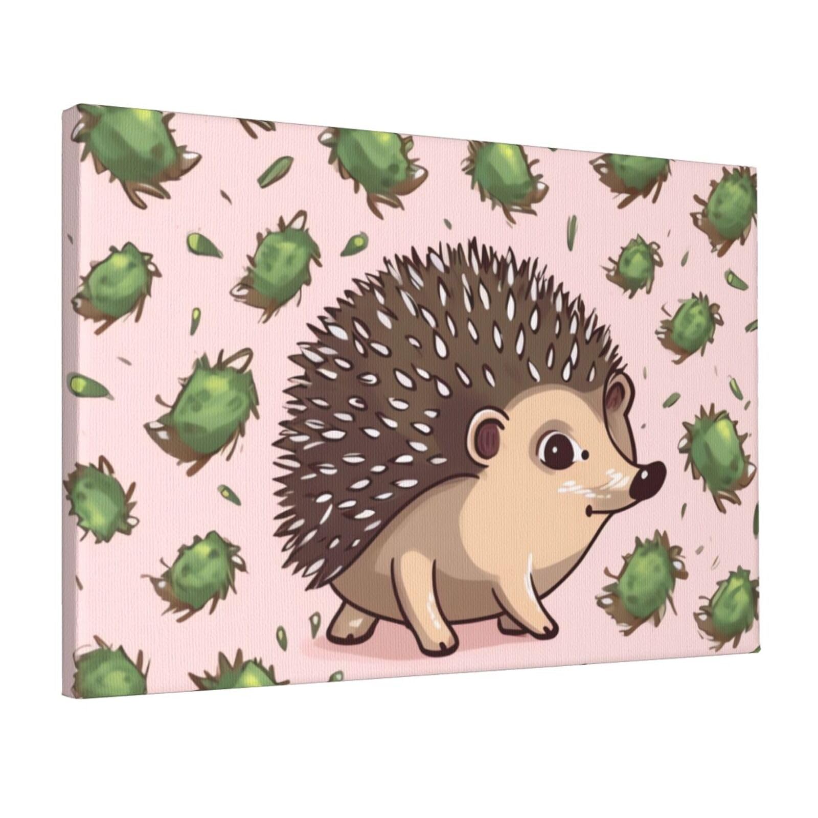 Fodpand Cartoon Hedgehog Unframed Canvas Wall Art,Modern Posters Print Wall Decor Canvas Oil Painting For Bedroom Living Room Bathroom Wall Hanging Artwork Ready To Hang 12"X18"