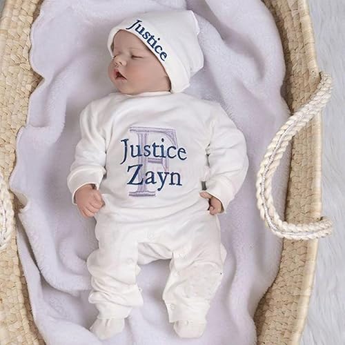 Miniatura 7 de Personalized Sleeper Baby Coming Home Outfit, Personalized Neutral Naby Romper and Hat Set Custom Infant Boy Coming Home Outfit Baby Shower Gift
