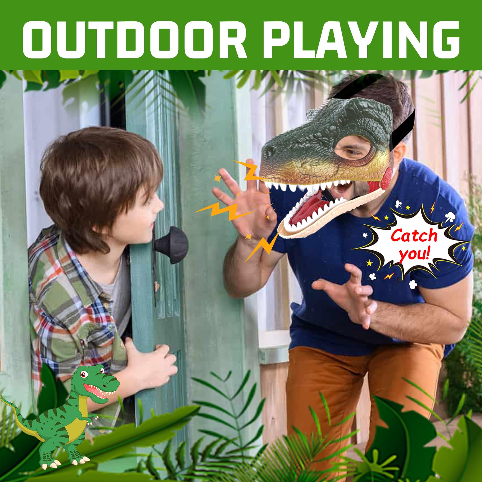 Dino Maske Dino Mask Moving Jaw Halloween Dekoration Dinosaurier Kostüm Maske Tragen von Soundeffekten Dino Maske Kopfbedeckung für Kinder Erwachsene Velociraptor Masken für Dinosaurier Party