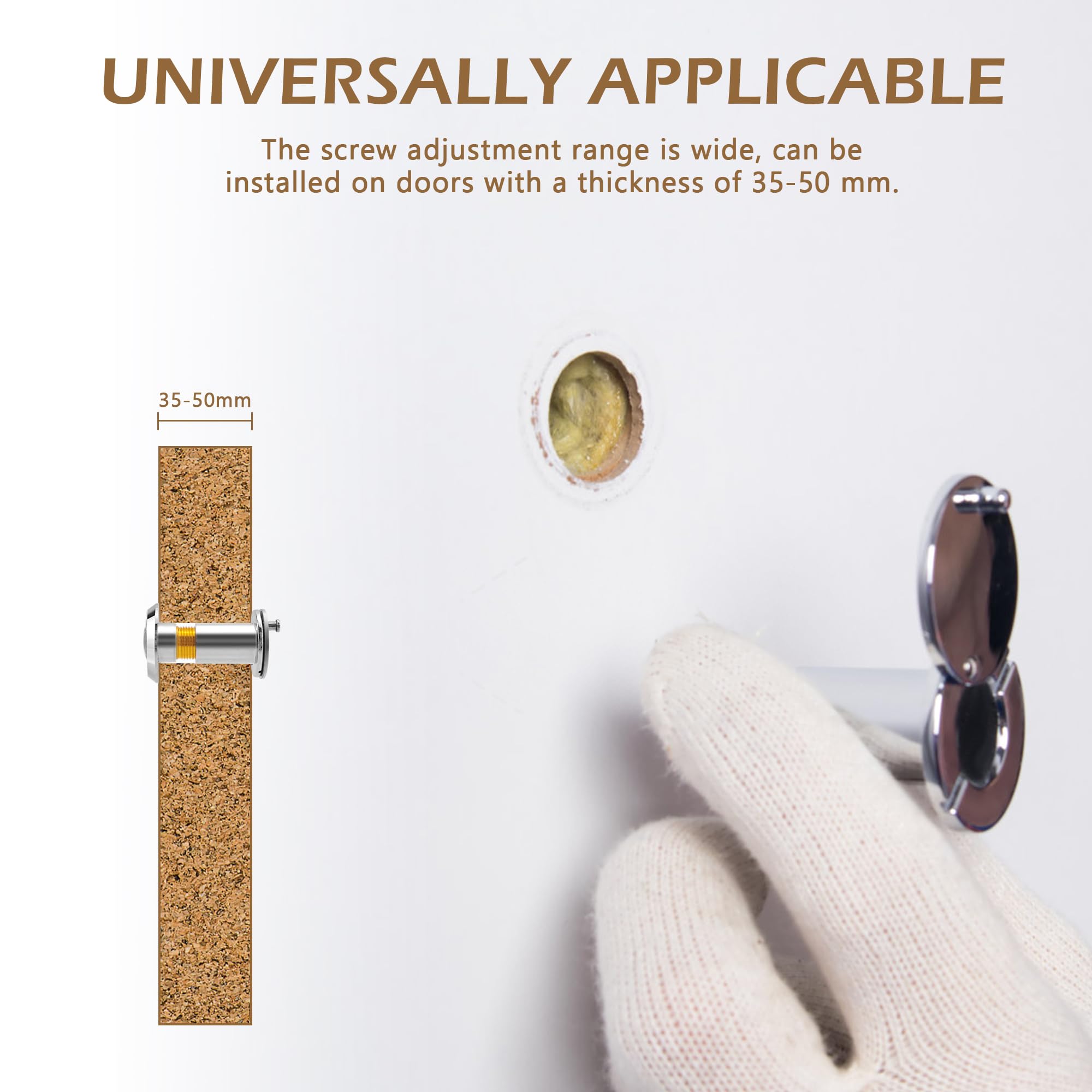 Door Viewer With Privacy Cover Peephole Viewer, 14mm Diameter 35-50mm Length Security Spy Hole, Door Peephole For Home Office Hotel (Silver - View #13