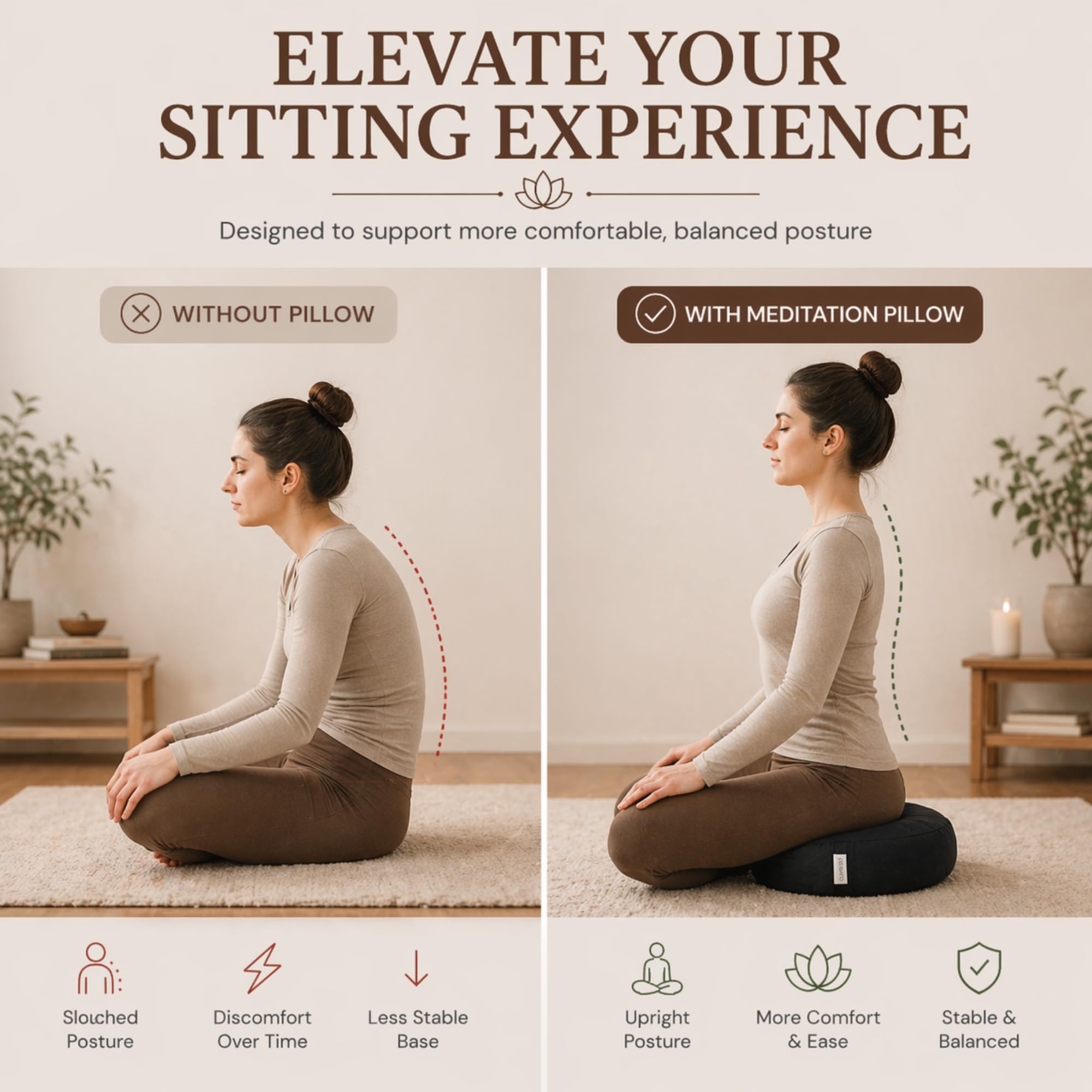 ANGORA BRANDS Cuvered - Cojín de meditación, almohada de suelo para meditación, cojín versátil, cojines elegantes, accesorios de meditación, almohada de meditación
