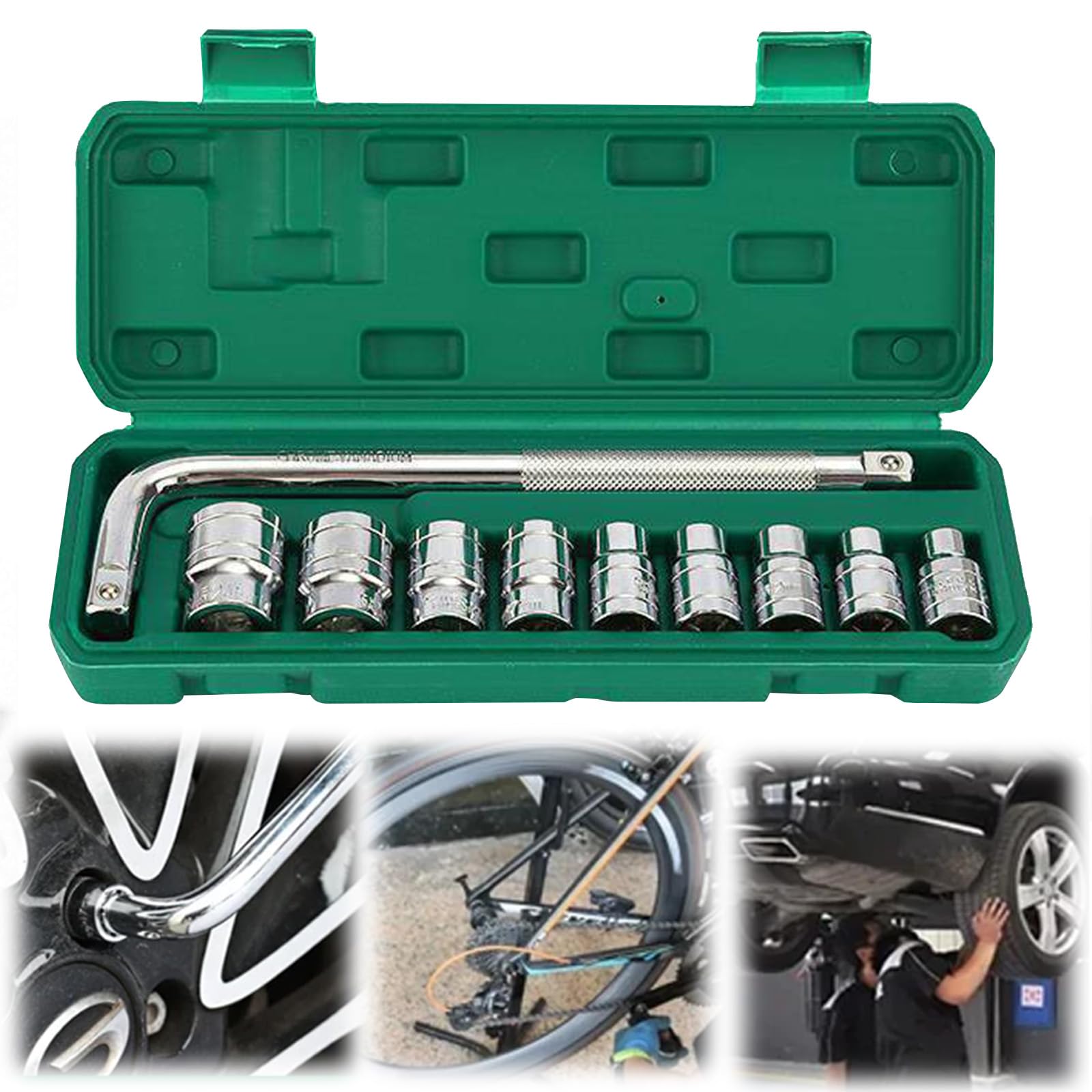 Set di 10 bussole a 6 punte per la rimozione dei dadi delle ruote dell'auto da 1/2 pollici, con dimensioni da 8 a 24 mm, per riparazioni auto