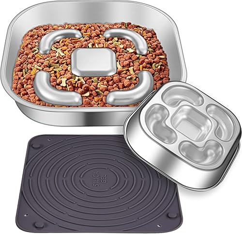 Miniatura 1 de Cuenco de acero inoxidable para perros de alimentación lenta, cuenco de metal para perros de alimentación lenta con alfombrilla de silicona