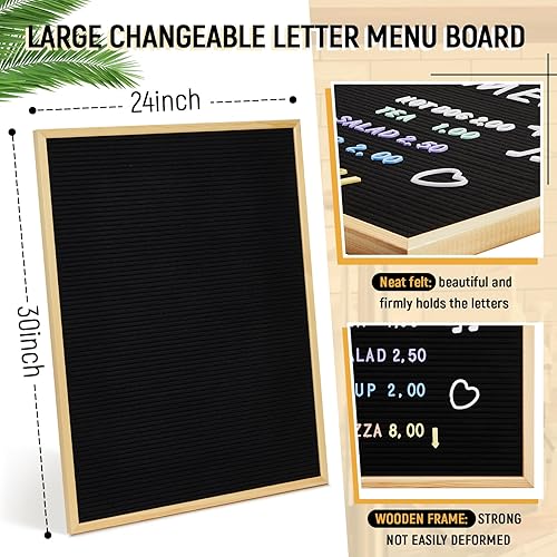 Miniatura 3 de Juego de 2 tableros de letras grandes de 24 x 30 pulgadas, tablero de letras intercambiables de fieltro con letras y cajas, tablero de menú grande