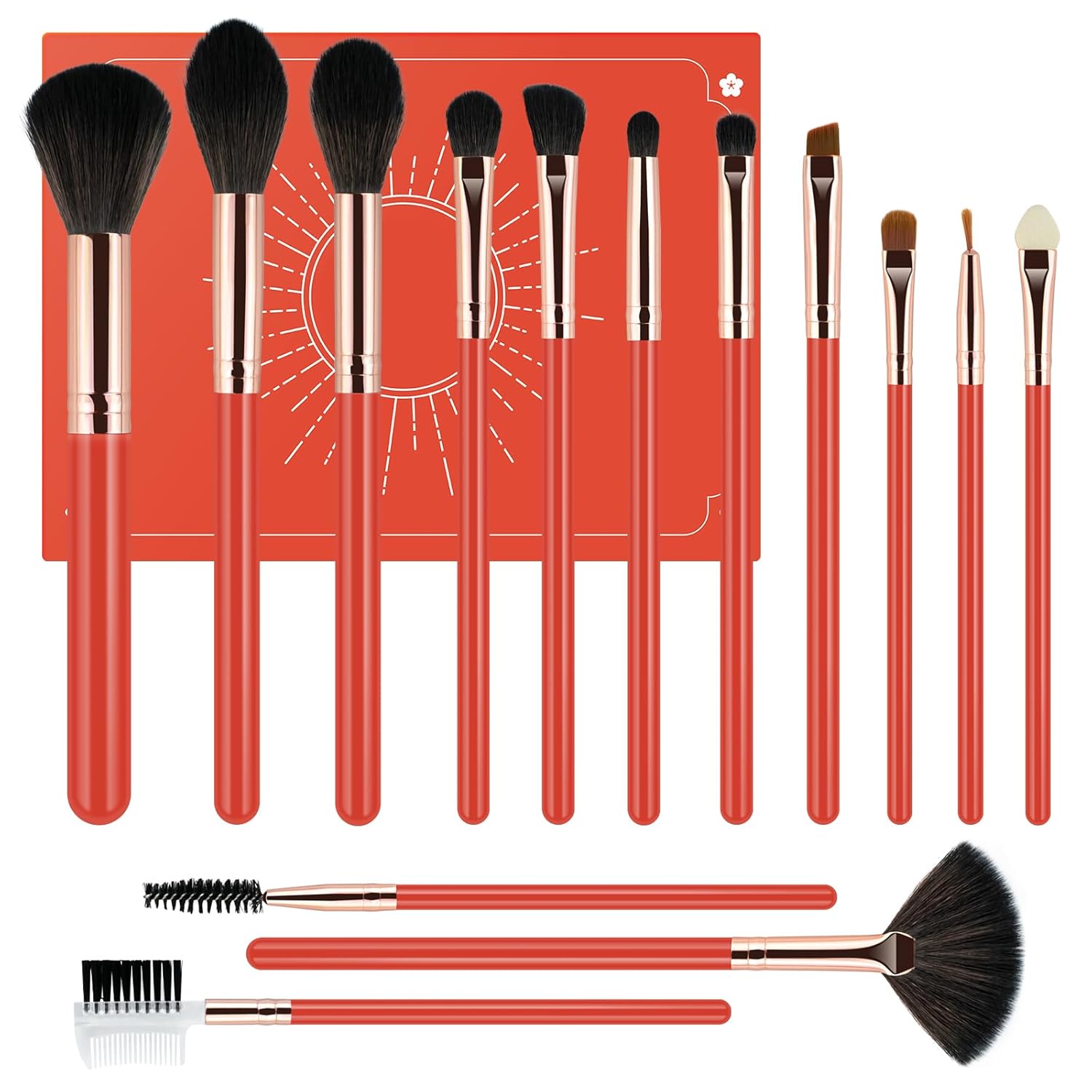 Makeup Brushes Set,Foundation Powder Brush Eyeshadow Brush Concealers Blush Face Professional Make up Brushes Kit with Gifts Box for Woman(Red Orange,14Pcs)