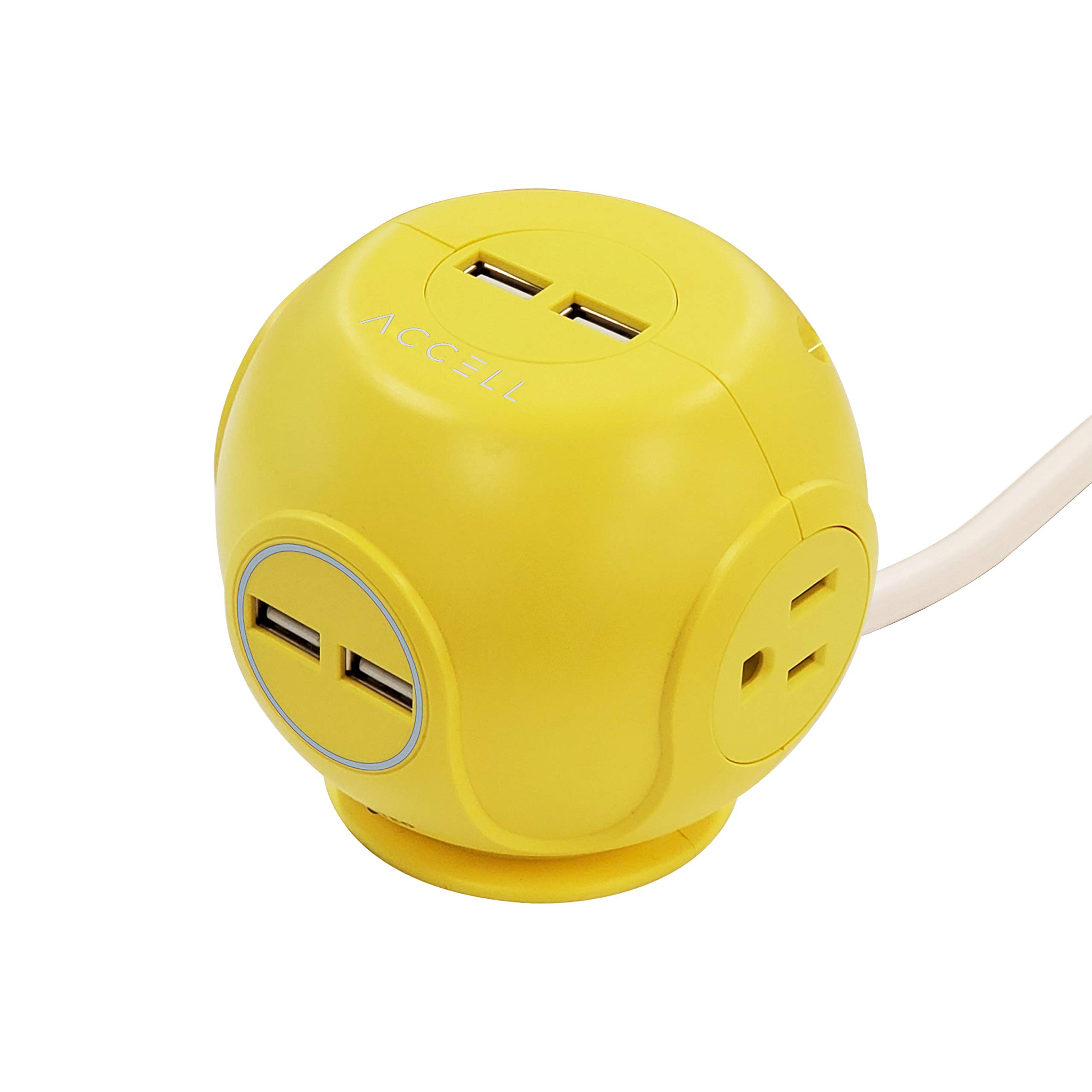 Photo 1 of Accell Power Cutie - Compact Surge Protector with 3 Tamper Resistant 540J Surge Protected AC outlets and 4 USB-A Charging Ports, 6ft Cord, Yellow (D080B-049E) Yellow 6-Feet