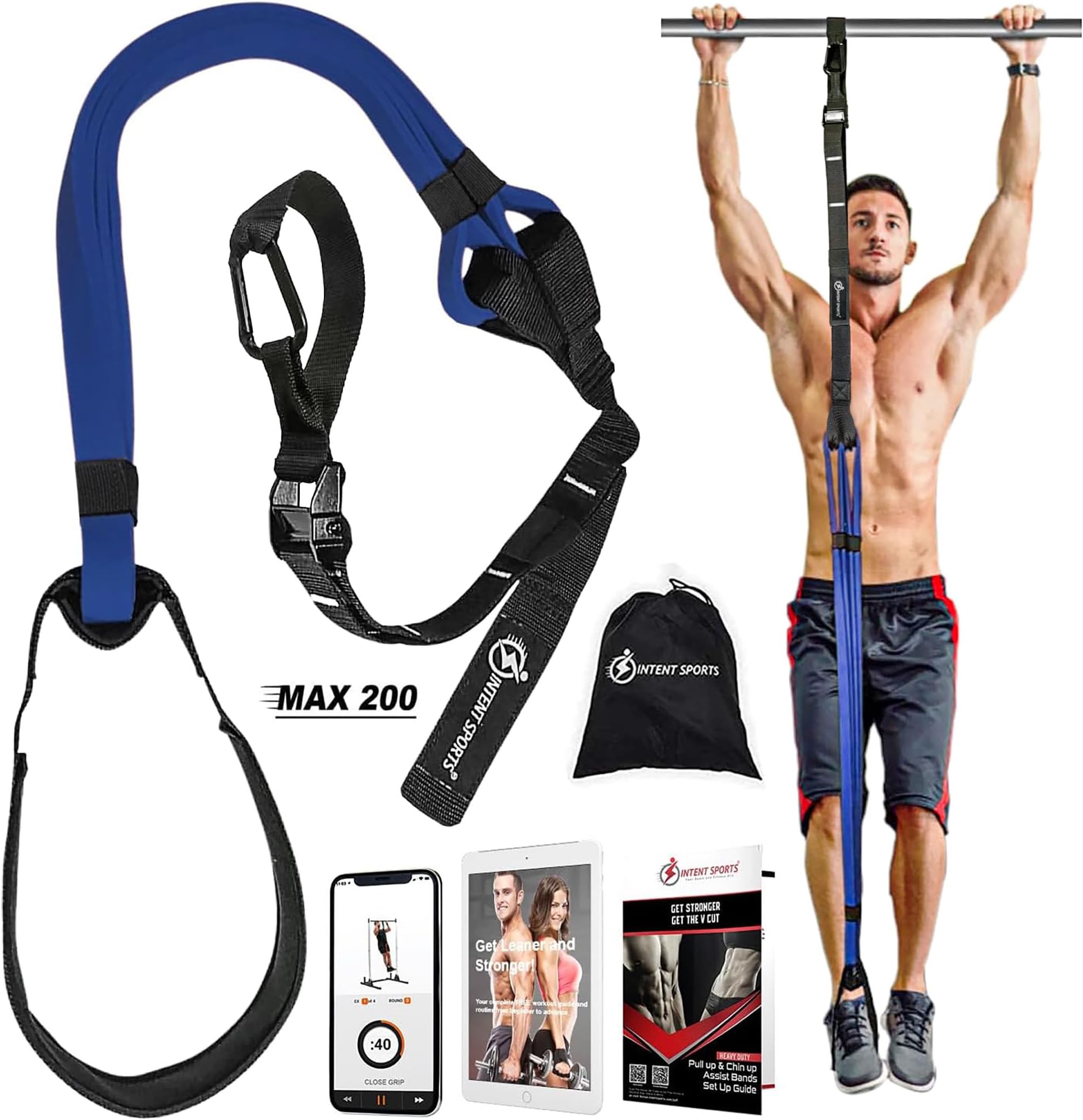 INTENT SPORTS Pull Up Assist Bands - Assistance and Resistance Bands for Pull-Up, Fitness, Body Stretching, Chin Up, Weightlifting, Powerlifting, Heavy Duty, Exercise Videos, eBook (Patented)