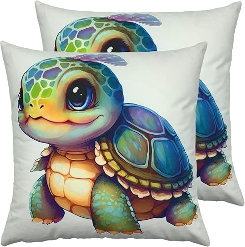 Miniatura 9 de Deco4URLife Juego de 2 fundas de almohada decorativas con diseño de tortuga marina en acuarela de 18 x 18 pulgadas, fundas protectoras de cojín para