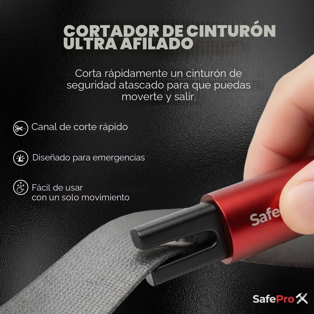 Herramienta de Escape de Emergencia SafePro X, Rompevidrios y Cortador de Cinturón de Seguridad, Herramienta Esencial de Seguridad Automotriz y Rescate de Emergencia. (Paquete de 2) (Paquete de 2)