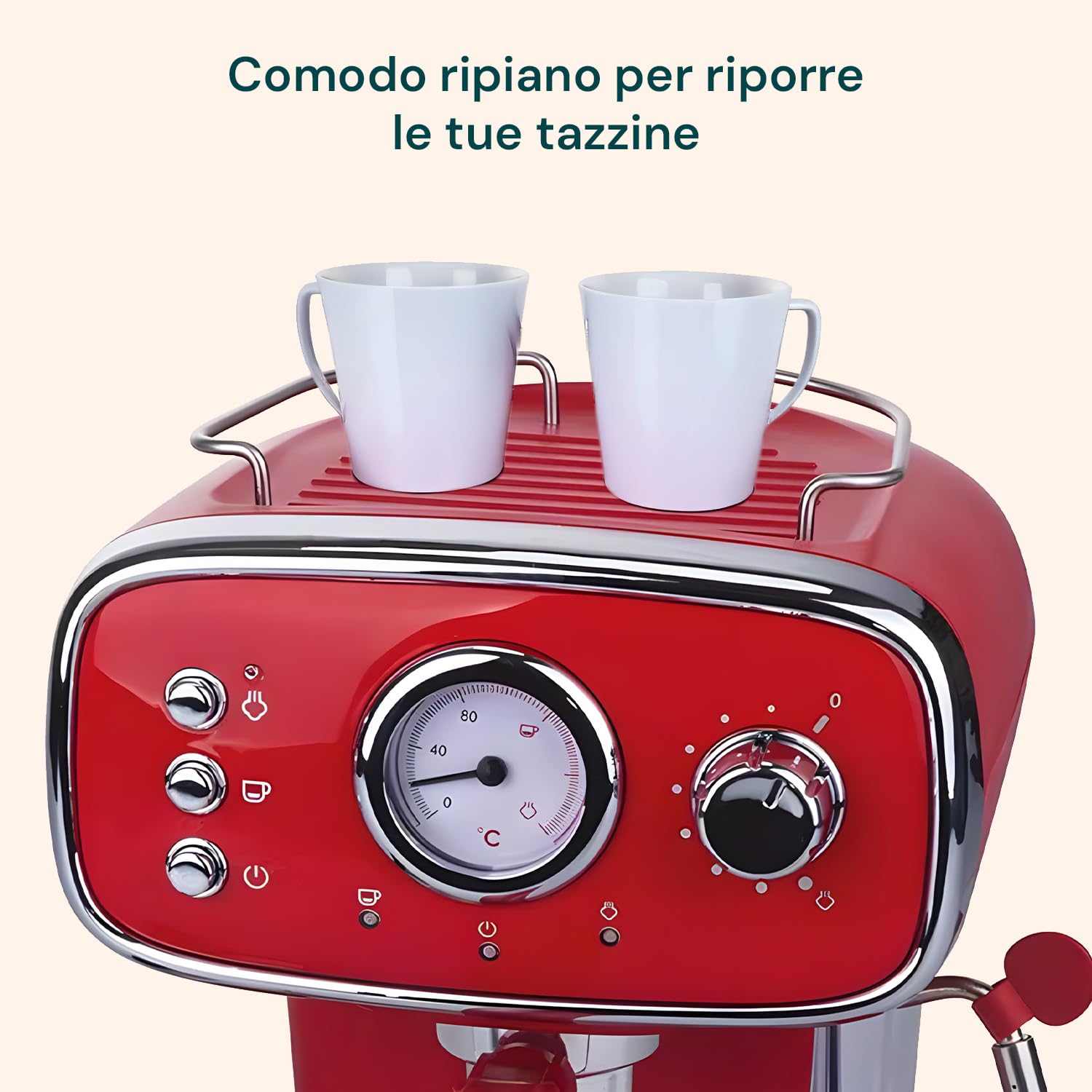 Avilia - Macchina Caffè Automatica 1100 W per Espresso e Cappuccino con Lancia Vapore, Compatibile con Cialde e Caffè Macinato, Serbatoio Rimovibile 1,2 L, Pressione 15 Bar