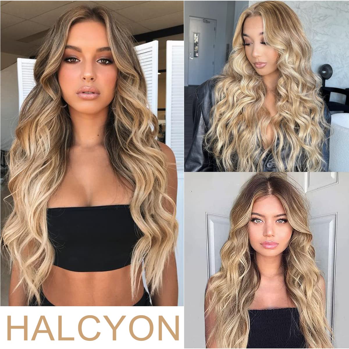 Halcyon Long Ombre Blonde Wavy Wig for Women 26 Inch Curly Wavy Middle Part Synthetic Wavy Wigs Natural Looking Heat Resistant Fiber Wig for Daily Party Use (Ombre Blonde)