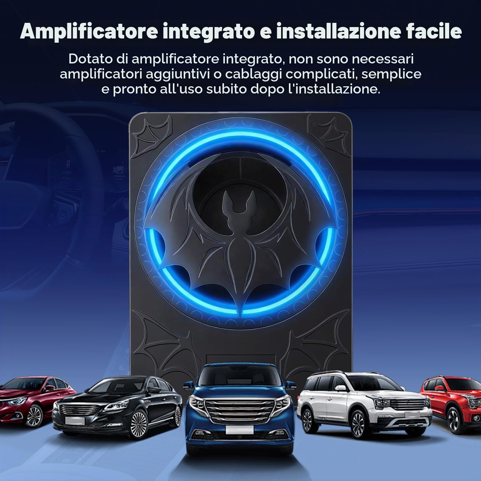 CAMECHO Subwoofer Auto 1200W 70mm Ultra Piatto Sottosellino con Alimentazione: Subwoofer Attivo con Amplificatore Integrato, Ingresso Alto/Basso Livello e Comando del Volume per SUV