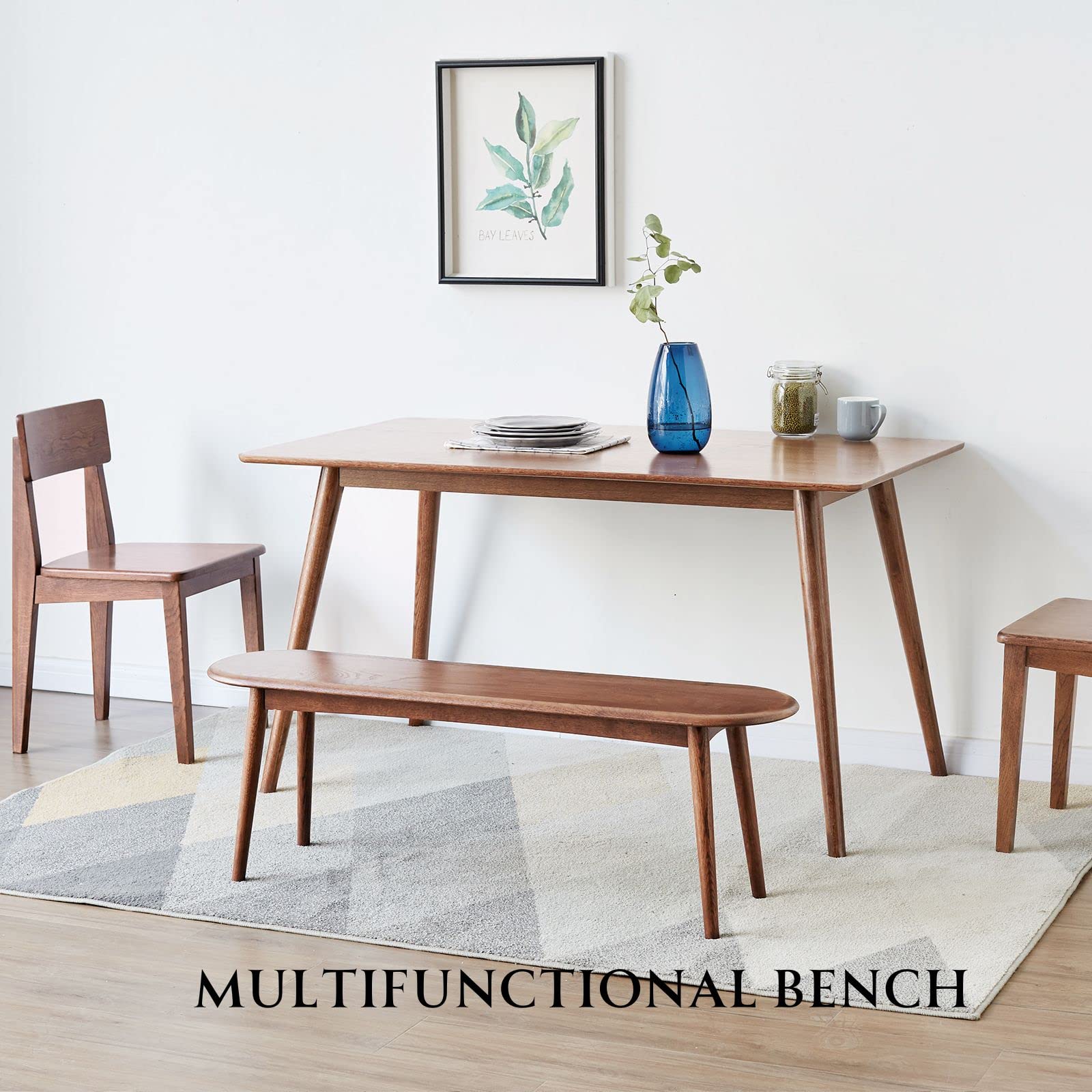 100% Solid Oak Indoor Dining Bench, Wood Bench for End of Bed with Safety Rounded Corners, Entryway Benches for Farmhouse, Kitchen, Living Room(Walnut,12" L x 39.5" W x 16.2" H)
