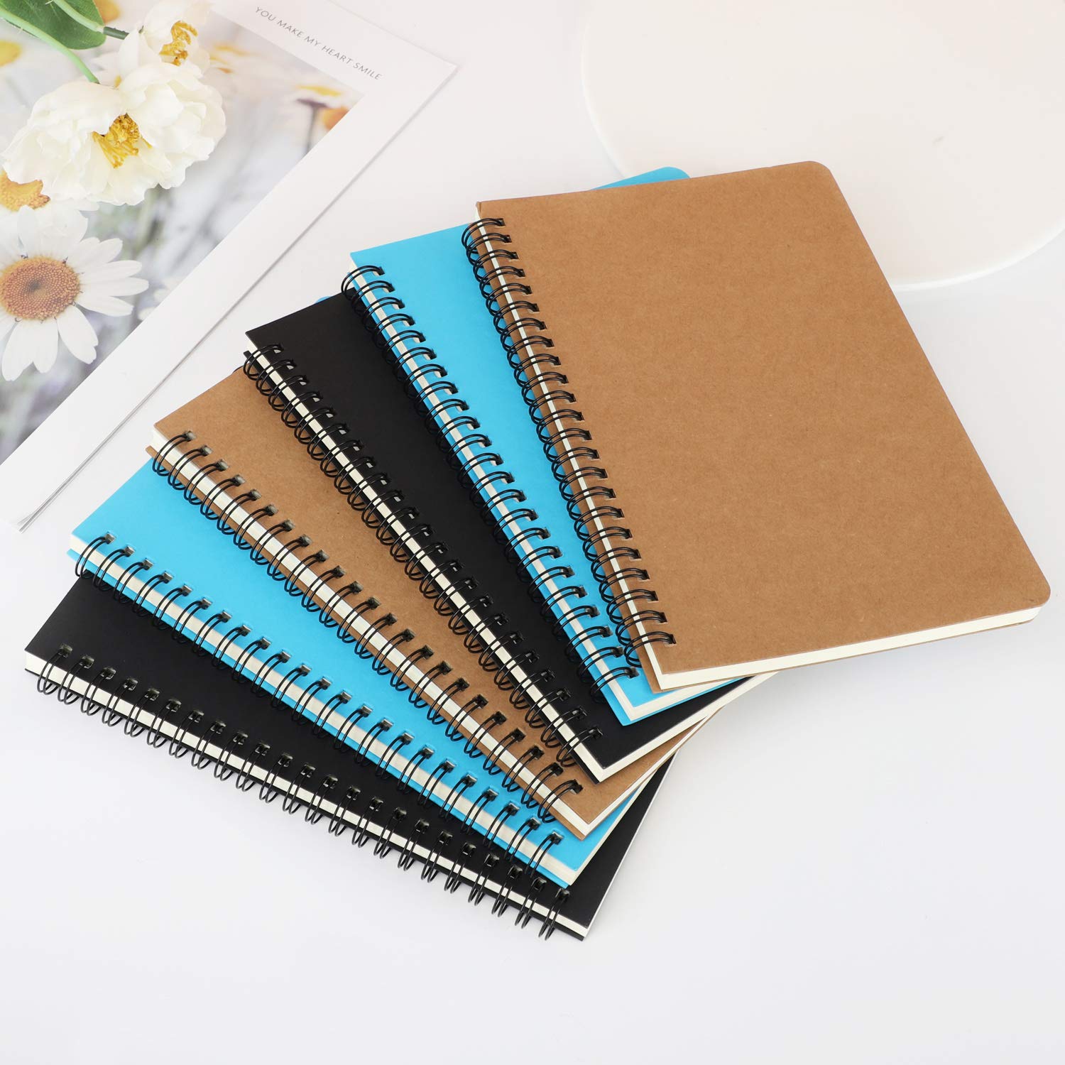 EUSOAR - Quaderno a spirale a righe, formato A5, 12 confezioni da 14,5 x 20,8 cm, a righe, per appunti e appunti, quaderni per studenti, ufficio e business con copertina a spirale, 3 colori