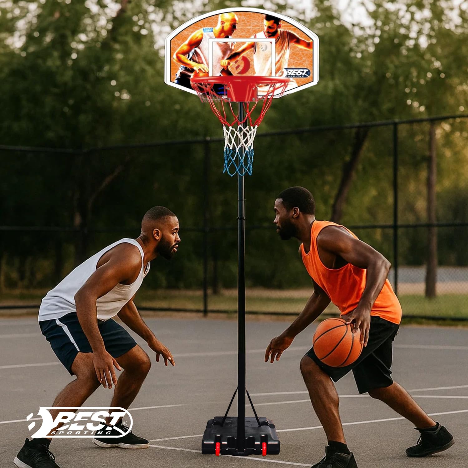 Best Sporting Basketballkorb Outdoor mit Ständer I Höhenverstellbarer Basketball-Korb I Robuster Outdoor-Basketballständer für Kinder I Mit Transport-Rollen