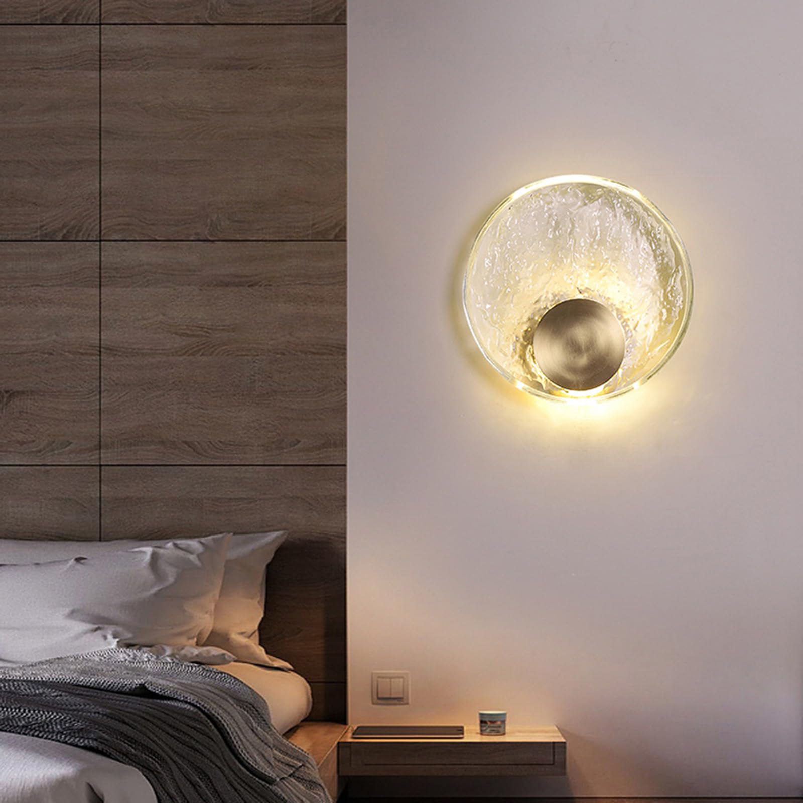 Przezroczysty Kryształ Okrągły Kinkiet Nordycki Nowoczesny Mosiądz Led Kinkiety ścienne Wzór Wody Złoty Kinkiety Do Salonu Przedpokoju łazienki(20cm,Tricolor)