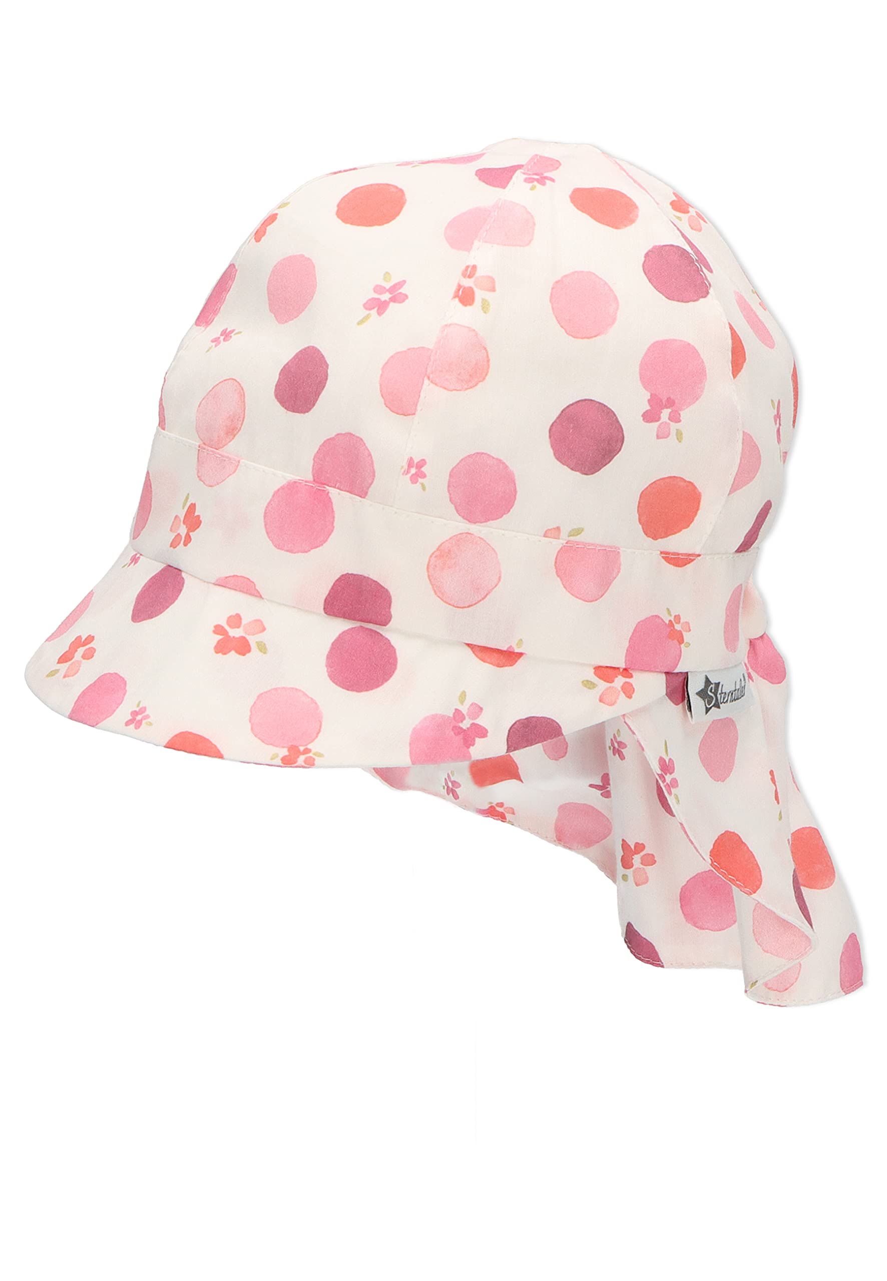 Sterntaler Girls Peaked Cap with Neck Protection Dot Sun Hat, Ecru, 45 (1412223)