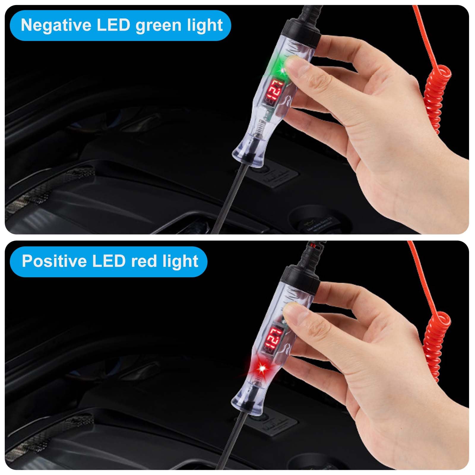 Tester di tensione per auto, 2 pezzi, 3 V-120 V, lampada di prova per auto, tester di corrente con lampada di prova e LCD digitale, tester di circuito con morsetto a coccodrillo