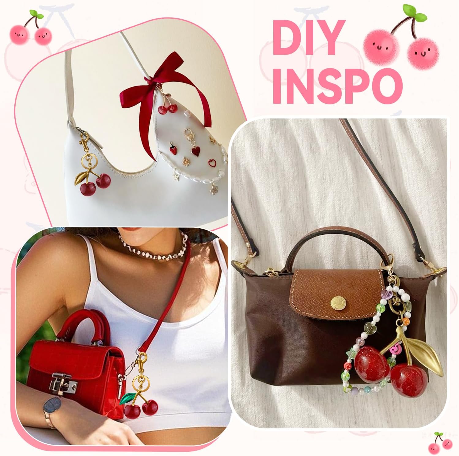 Cherry Bag Charm Cute Key Chains Cherry Purse Charms for Handbags, Strawberry Keychain Valentine Gifts for Women - Image 4