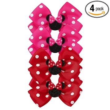 4PCS Mouse Ears Hair Bow Clips, 3 Inch Toddler Girls Polka Dot Hair Accessories, Birthday Party Decoration for Baby Toddler Girls