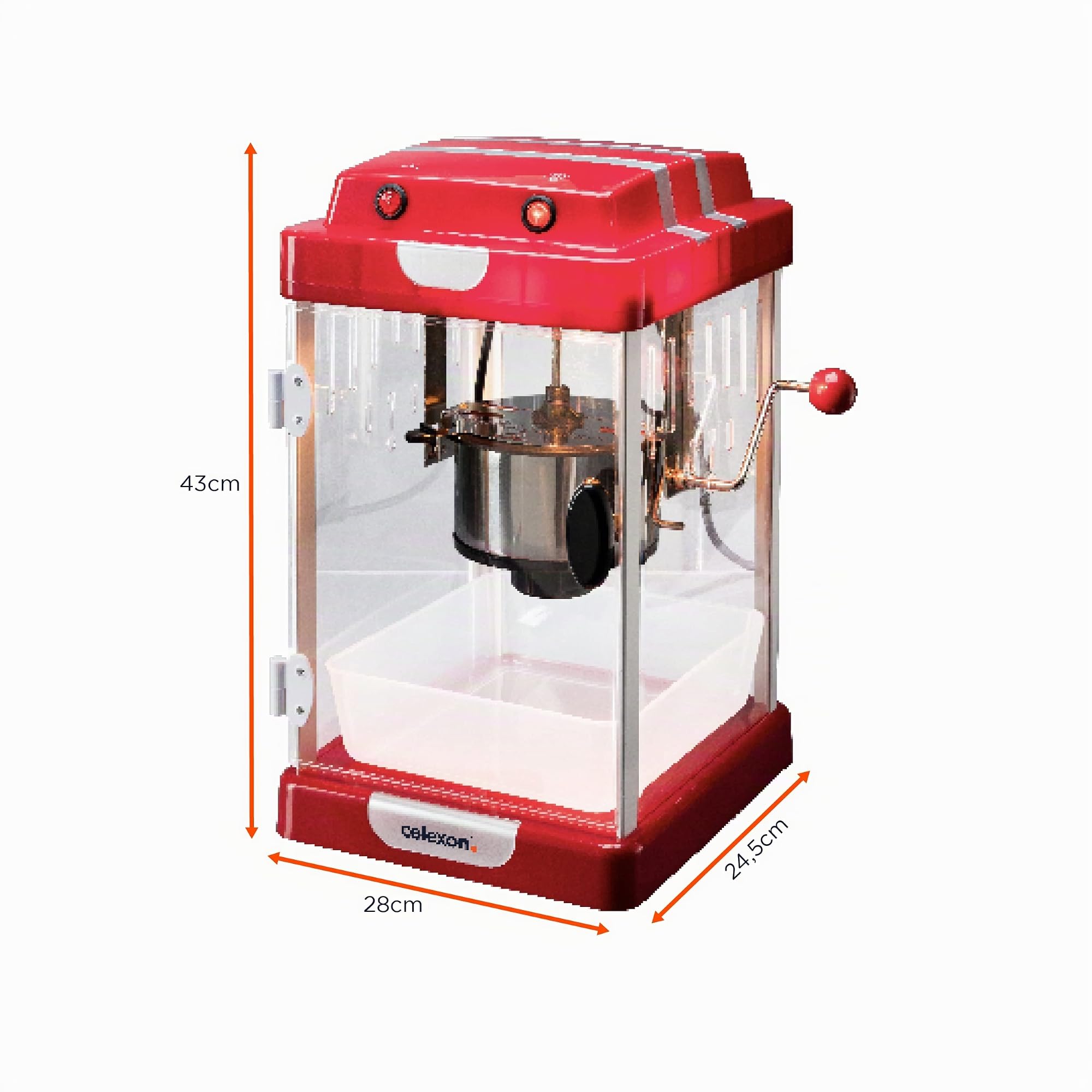 celexon CinePop CP1000 Machine à Popcorn Rétro style cinéma | cuve en acier inoxydable & bras mélangeur | avec huile, beurre, sucre, sel, sirop, etc.