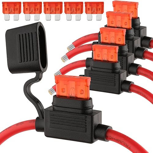 Portafusibles en línea 10 AWG, paquete de 5 portafusibles de repuesto automotriz con fusible de hoja ATCATO de 40 A, 12 voltios, impermeable, para
