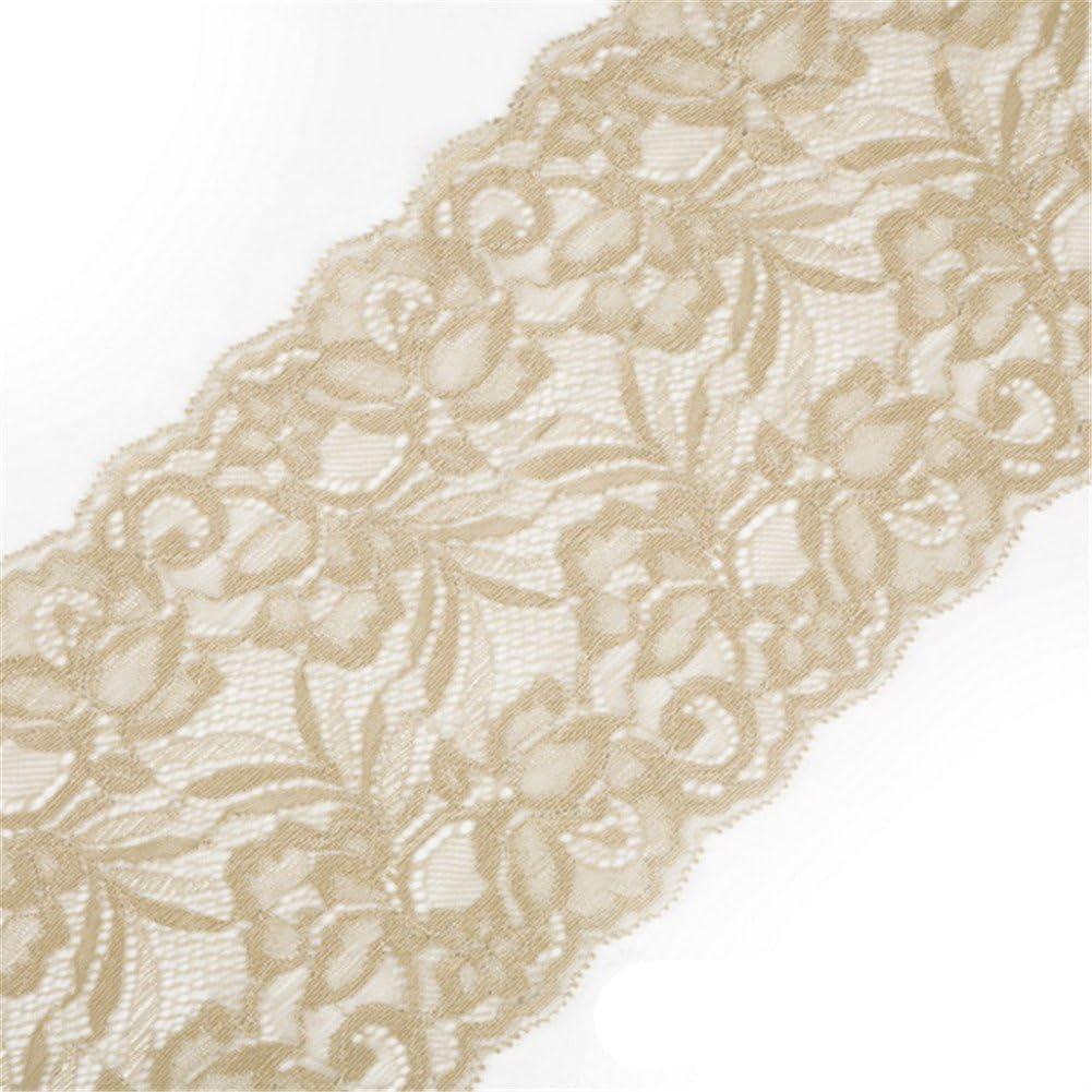 5 Yards Floral Lace Ribbon Stretch Tulle Lace Trim Elastic Webbing Fabric for DIY Jewelry Making Craft Clothes Accessories Gift Wrapping Wedding Party Decoration (Sandy Brown)