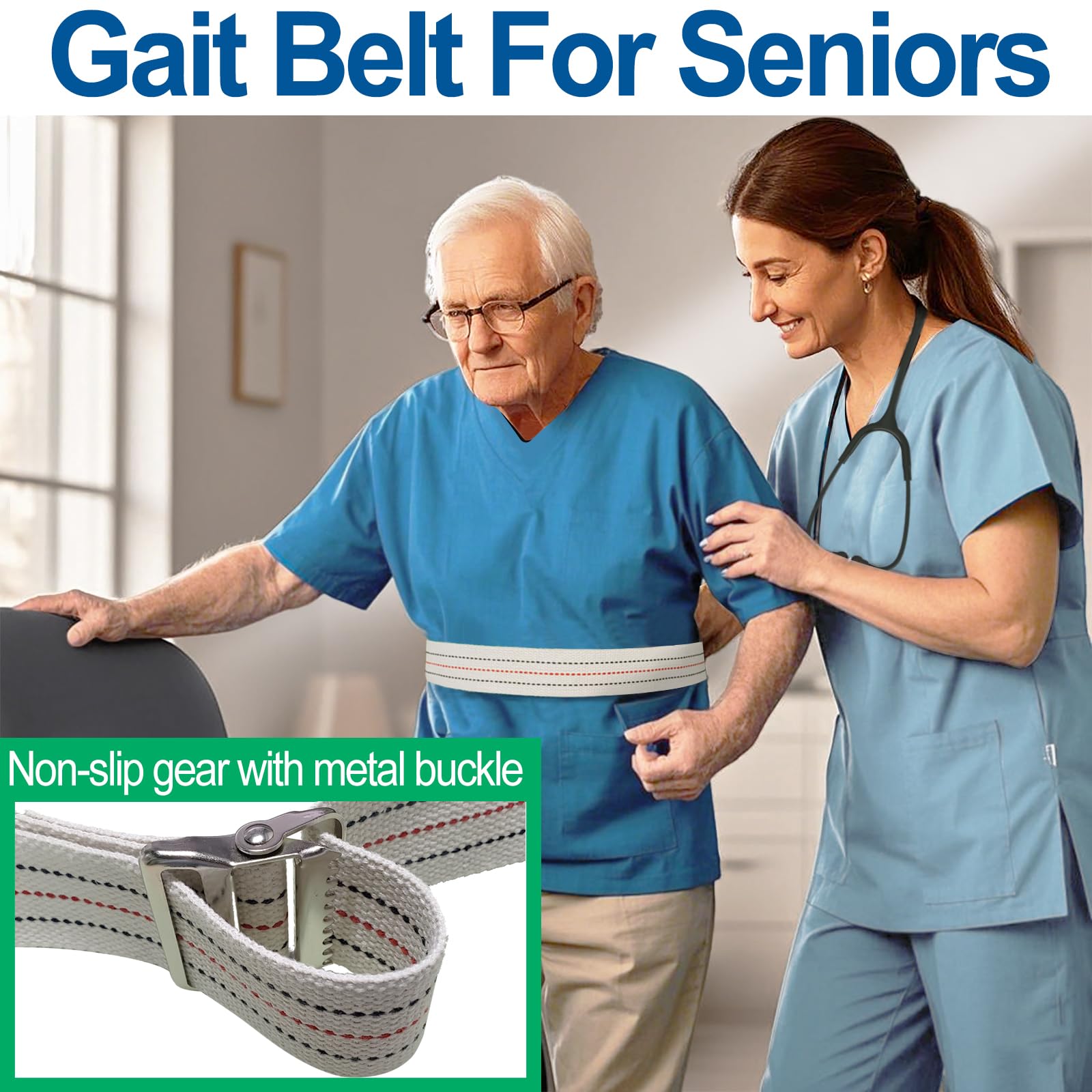 Aliseniors Gait Belt for Seniors 60" – Transfer Aid with Metal Buckle — Amazon image 3