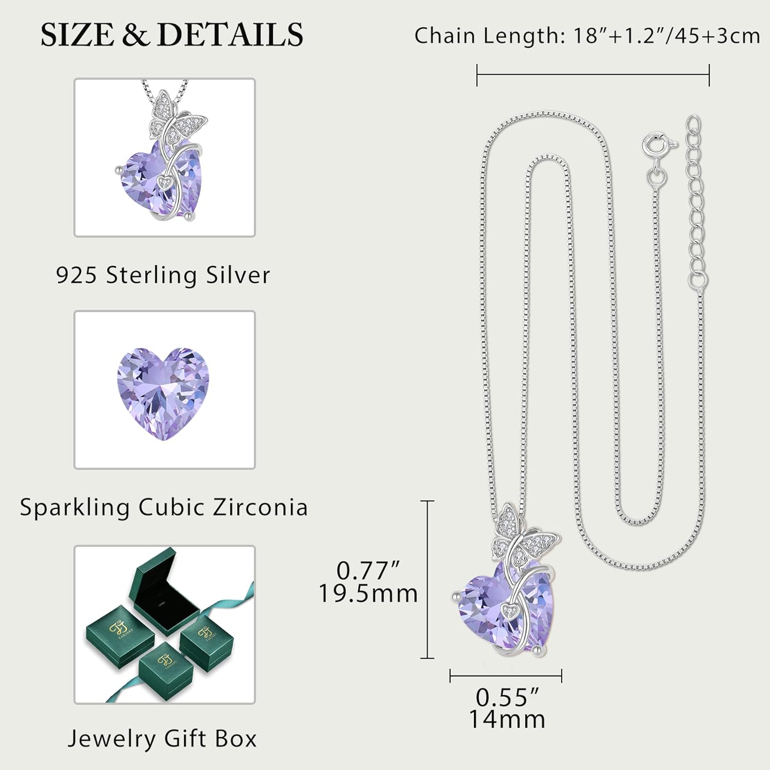 FJ Butterfly Necklace 925 Sterling Silver Love Heart Pendant Necklace Birthstone Jewelry for Women - Image 5