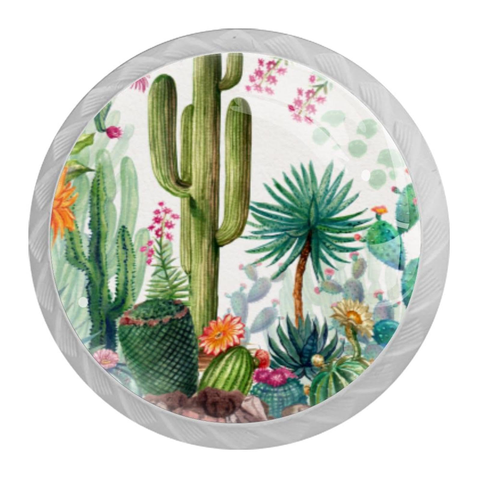 Tqmspg 4 Pieces Drawer Pulls Blossoming Cactus Door Knobs Dresser Handles for Kitchen Wardrobe Cupboard Hardware Furniture