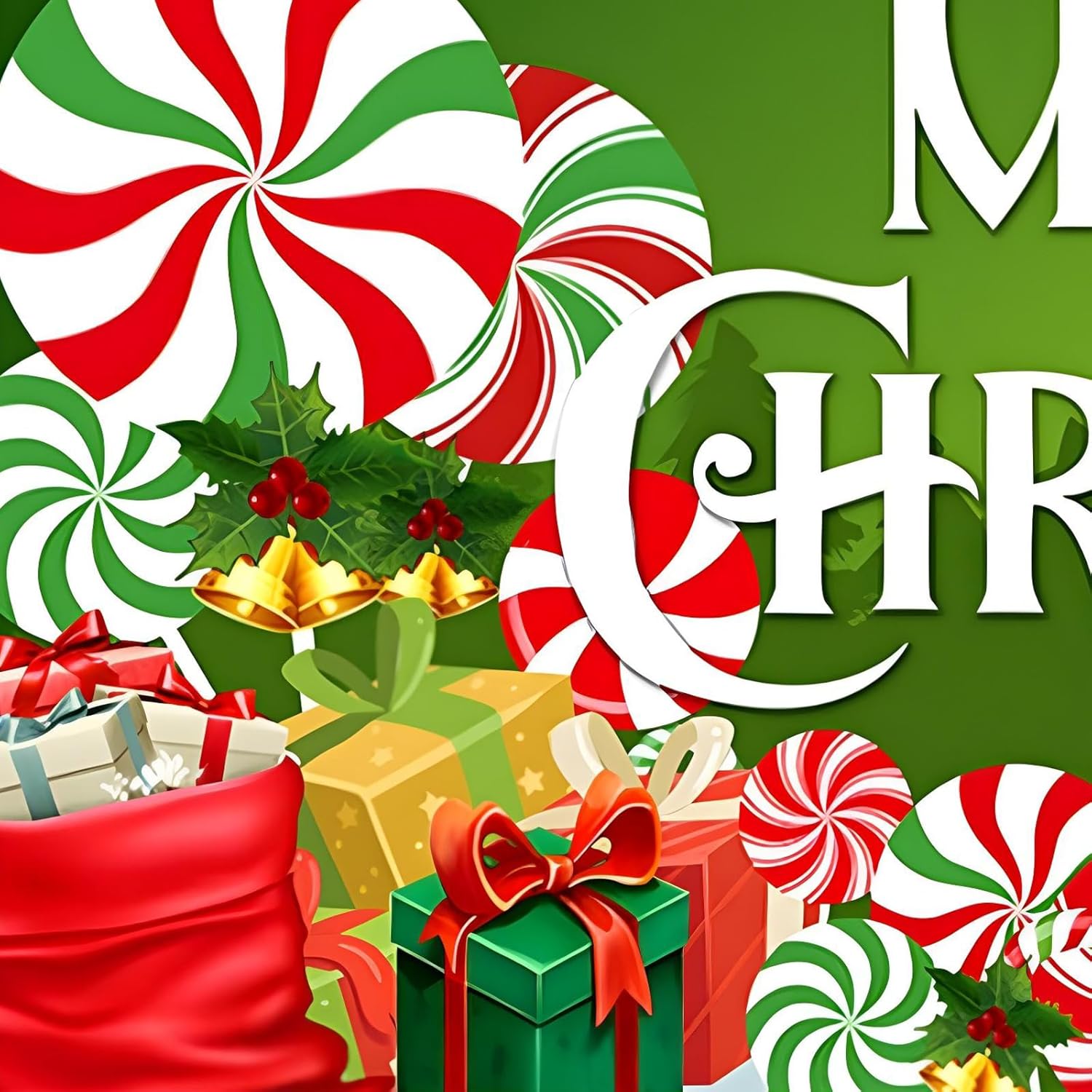 7x16ft Christmas Garage Door Cover, 2025 Holiday Decorations for Double Doors, Outdoor Christmas Banner (Green)