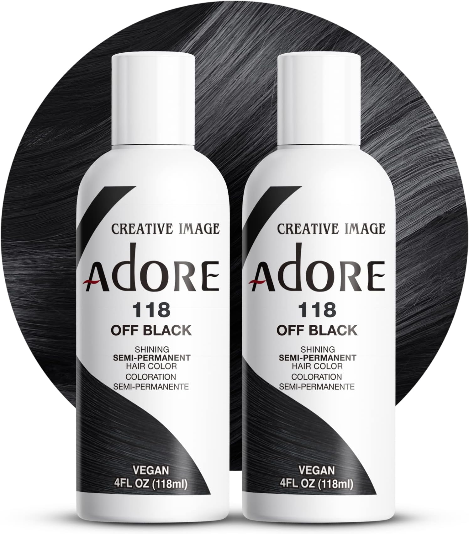 Adore Semi-Permanent Haircolor #118 Off Black 4 Ounce (118ml) (2 Pack)