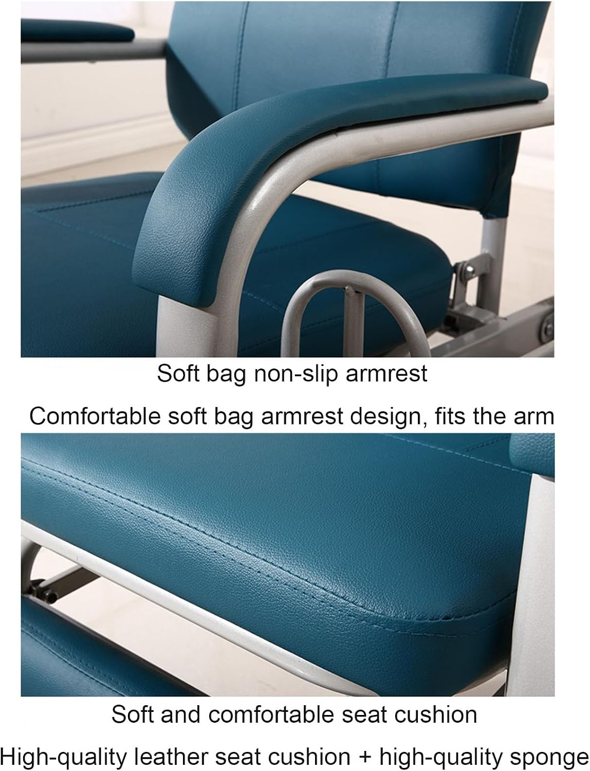 Adjustable Reclining Mcal Chair with IV Stand, Heavy Du Patient Recliner for Home Care & Clinics, Comfortable Blue Du Recept Chair for Blood Donat