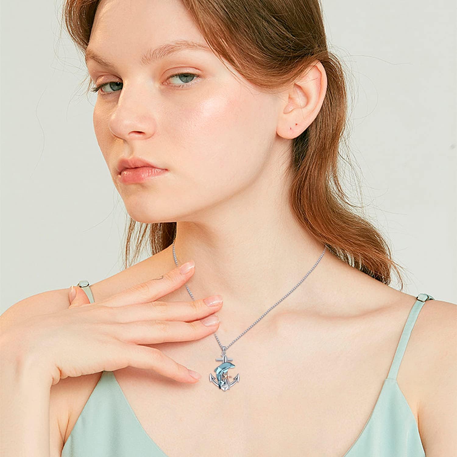 Sea Turtle/Jellyfish/Dolphin/Mermaid/Compass/Steering wheel necklace 925 Sterling Silver Anchor Navy Ocean Jewelry Beach Gifts for Women Men - Image 6