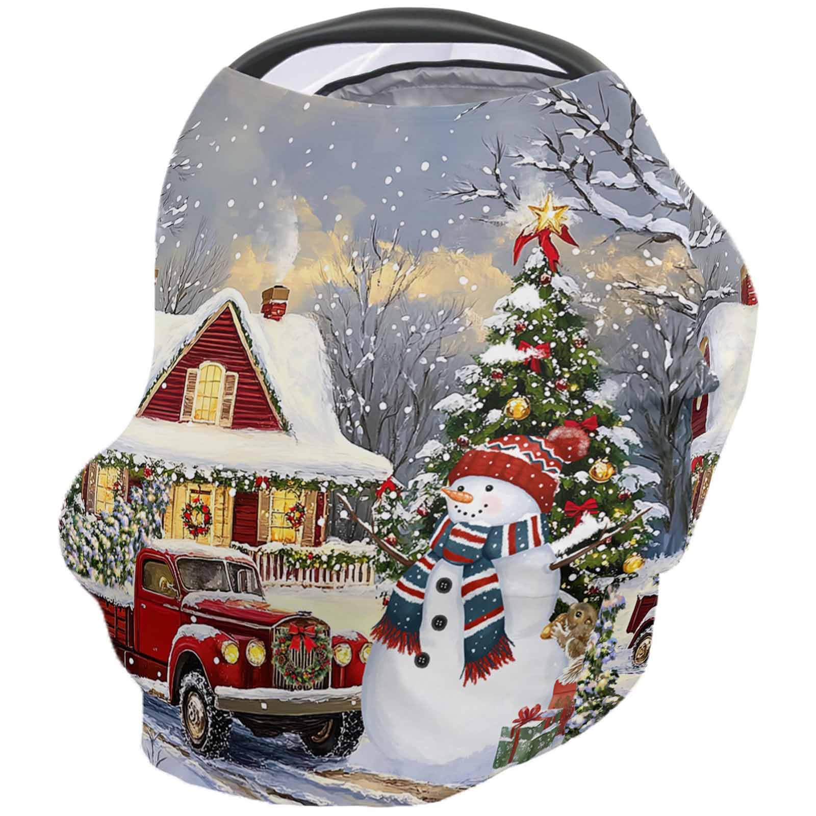 Nursing Cover for Breastfeeding Scarf, Farmhouse Truck Snow Xmas Tree Snowman Baby Car Covers Super Soft Multi Use for Canopy Shopping Cart Cover Blanket Stroller Cover