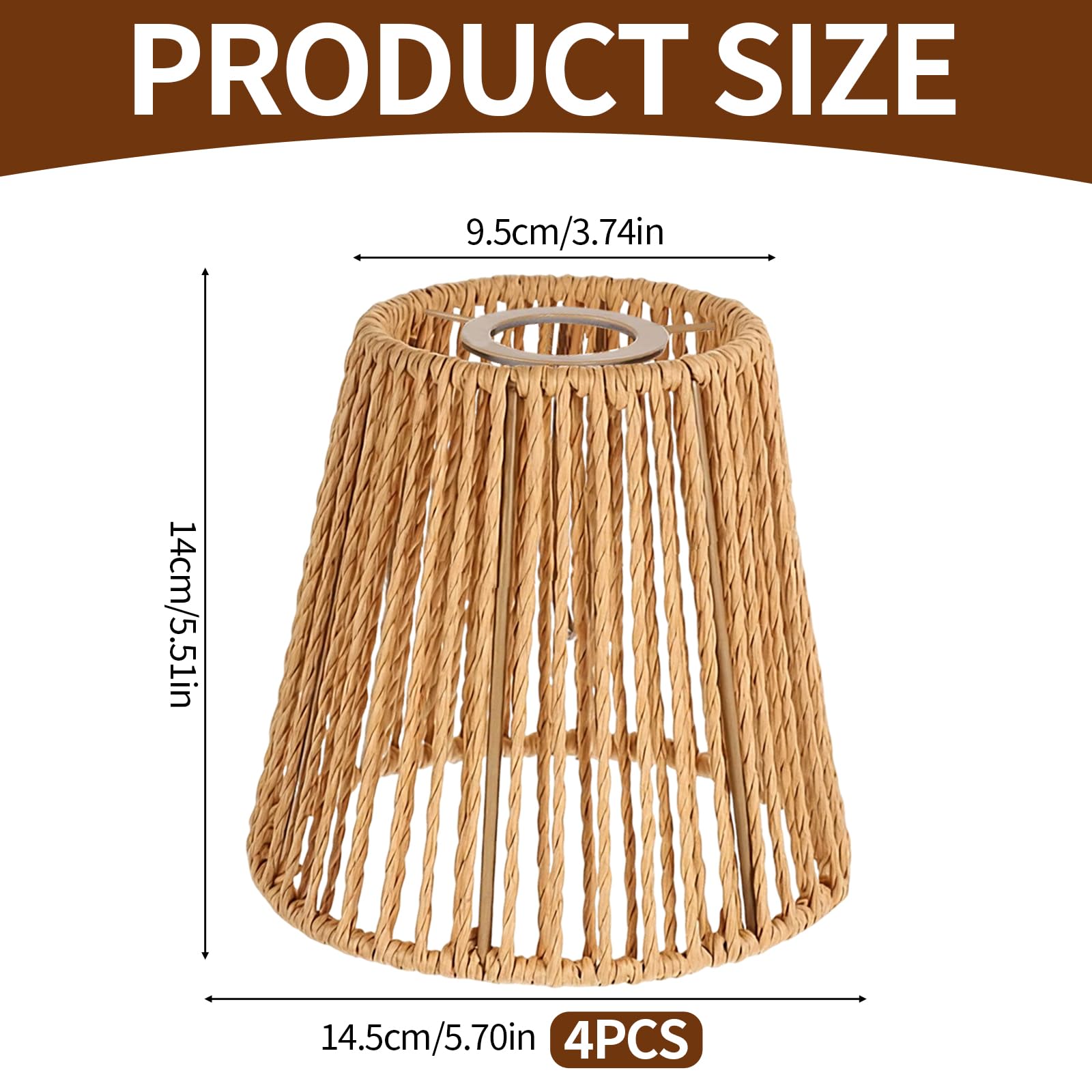 Boho Rattan Lampenschirm, 4 Stück E27 Lampenschirme für Tischlampe Hängelampe Stehlampe Deckenleuchte Papierlampenschirm Papier Ersatzschirm für Stehlampe Deckenlampe 14 x 14 cm