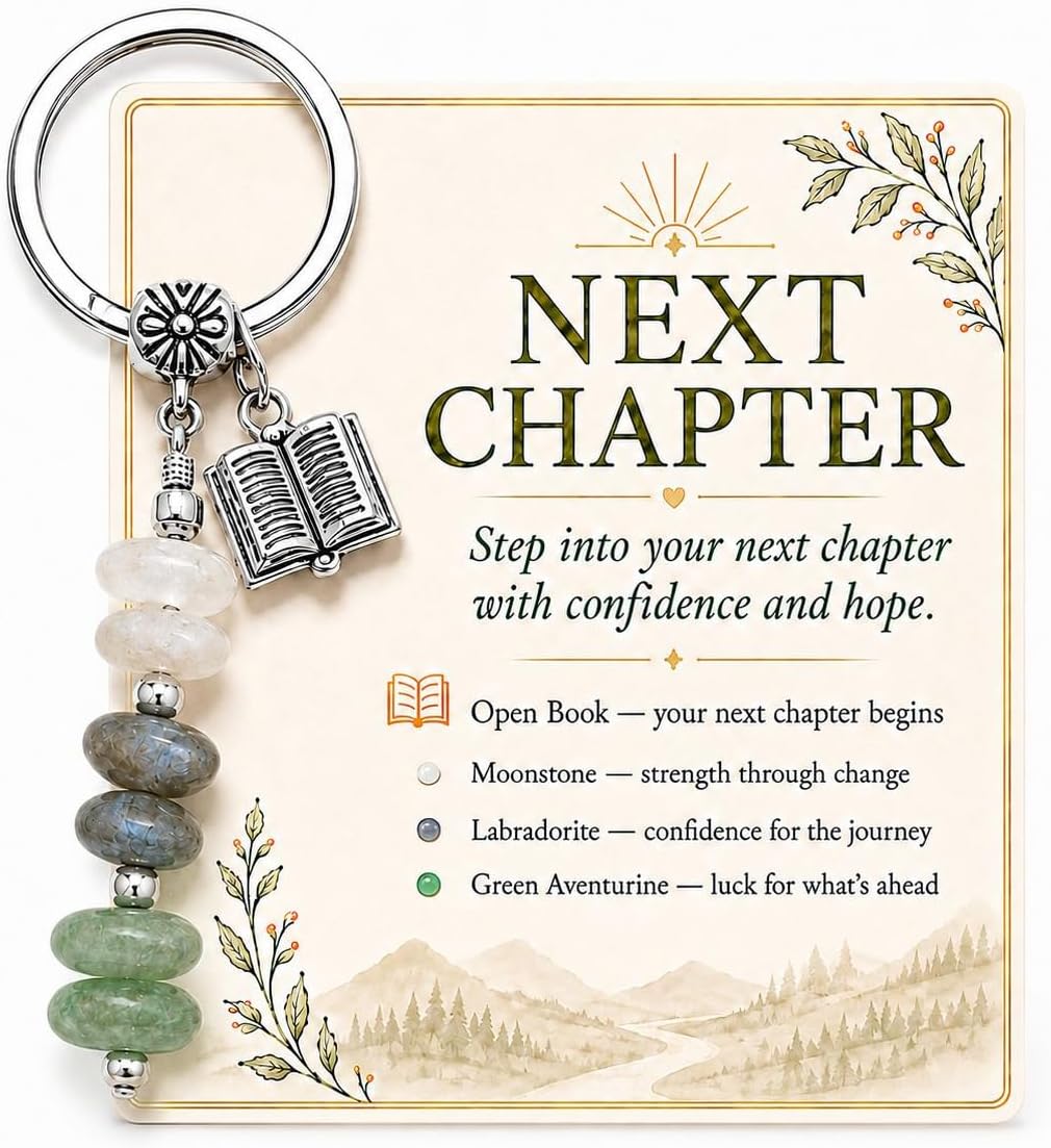 New Beginnings Gifts for Women Natural Stone Keychain with Open Book New Job Gifts for Coworker Leaving, Farewell and Going Away