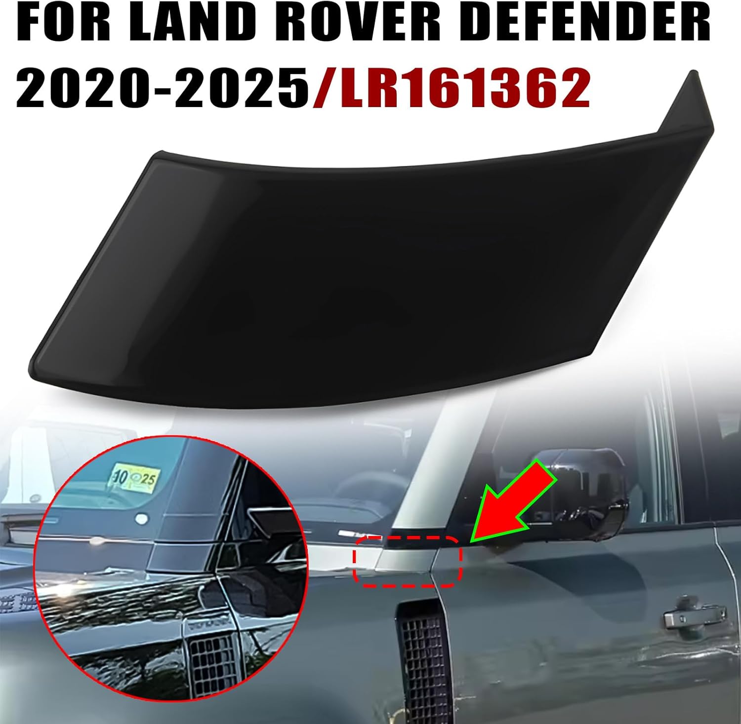 1pc Left Side Front Molding Windshield Outer Trim A-Pillar Panel Lower Board Trim Compatible with Land Rover Defender 2020-2025# LR161362 (Black)